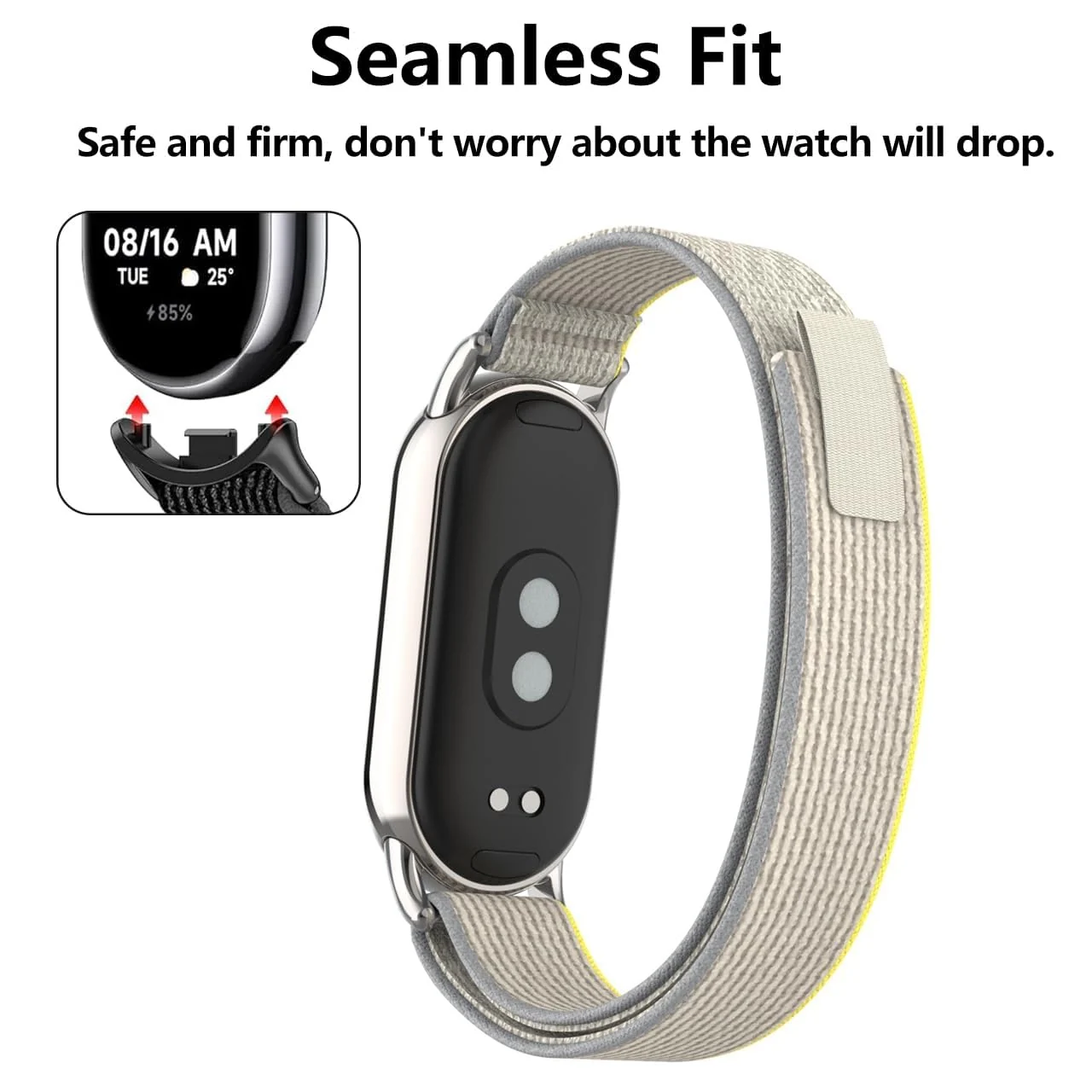 DL3 Mobilak Sport Bands Nylon For Xiaomi Mi Band 10/9/8 Men Women, Adjustable Elastic Breathable Soft Stretchy Wristband Loop Replacement Strap for Xiaomi Smart Band 8/9/10 - Starlight