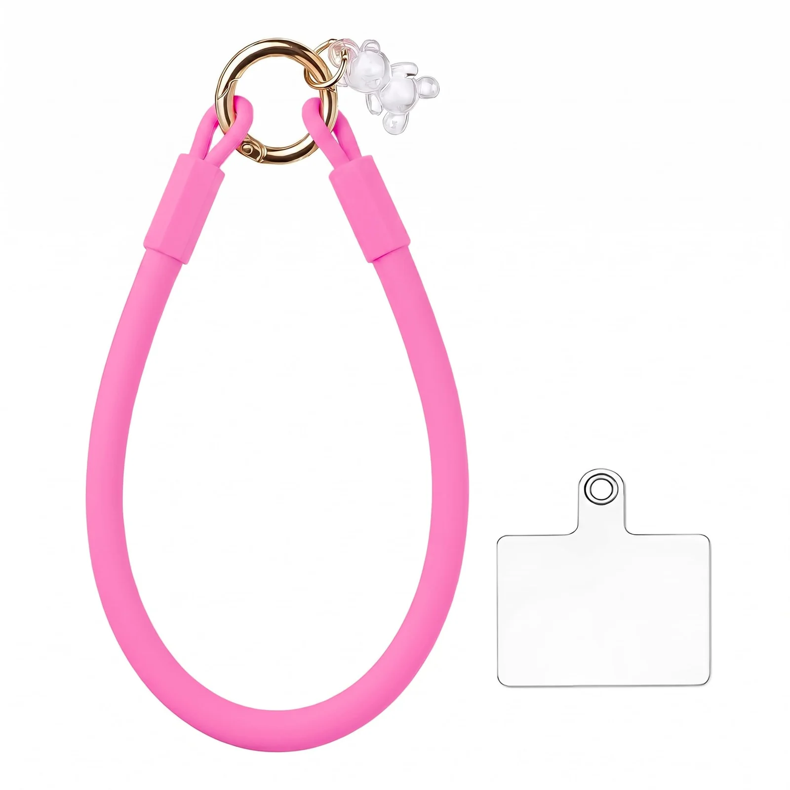 DL3 Mobilak Silicone Crystal Lanyard, 30cm Phone Wrist Strap Lanyard Keychain Office Wrist Strap with Clasp and Bear for Women Phone ID Card, Keys Strap - A-Hot Pink