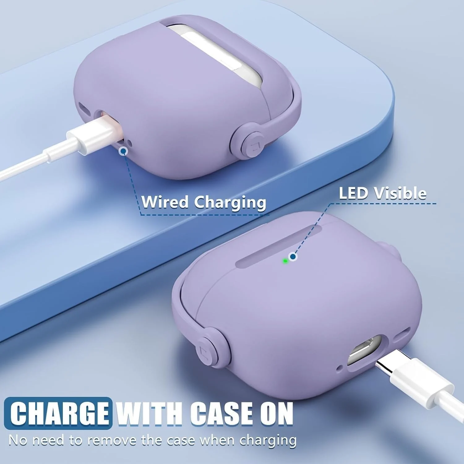 DL3 Mobilak Protective Case for AirPods 3 [With Closure Lid] [Front LED Visible] [With Wrist Strap] Skin Case Compatible with Airpod 3rd Generation 2021 - Light Purple