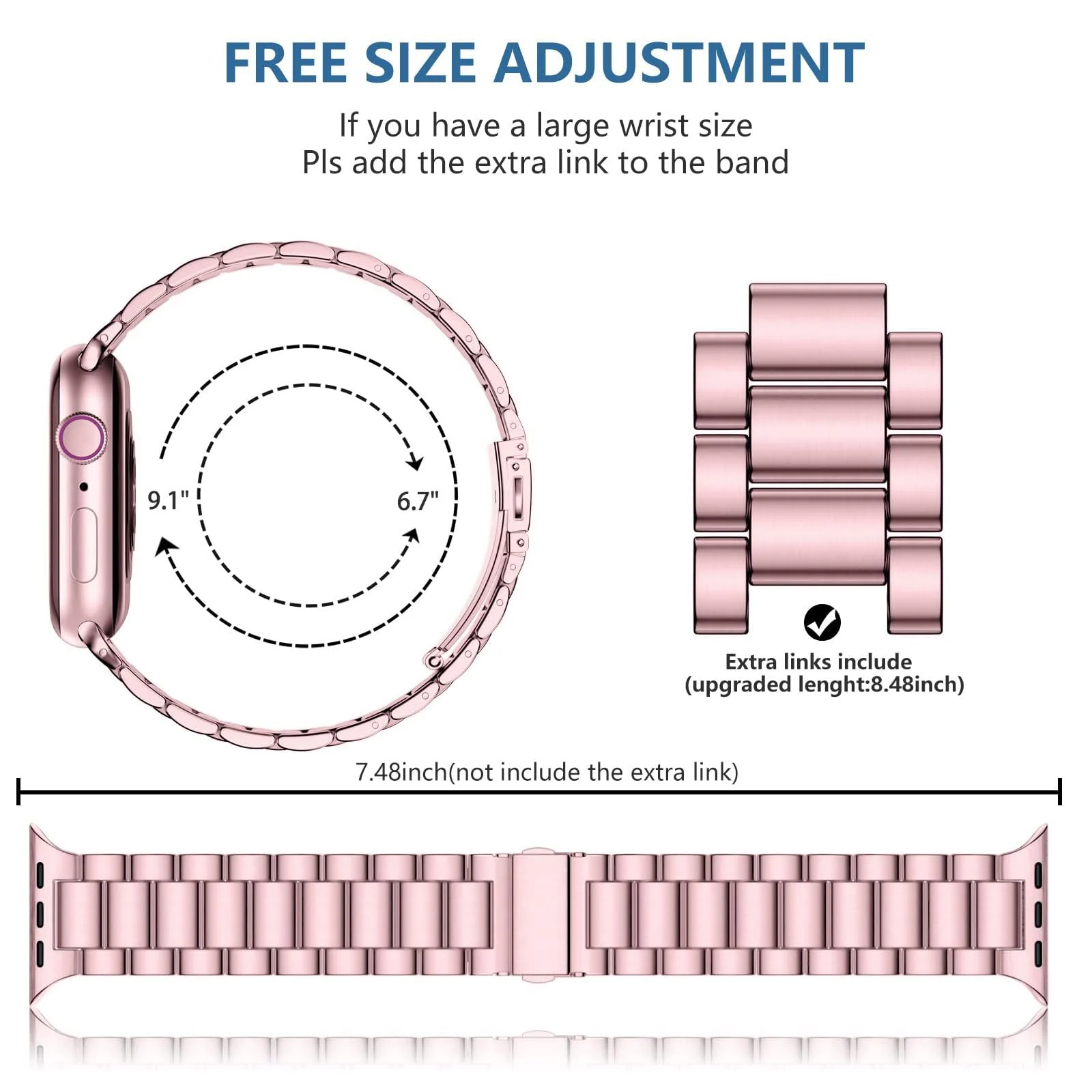 DL3 Mobilak Stainless Steel Band with Case Compatible with Apple Watch Band 45mm Series 9/8/7, Men Woman Business Strap with Protective Bumper Cover for iWatch Series 7/8/9 45mm - Pink