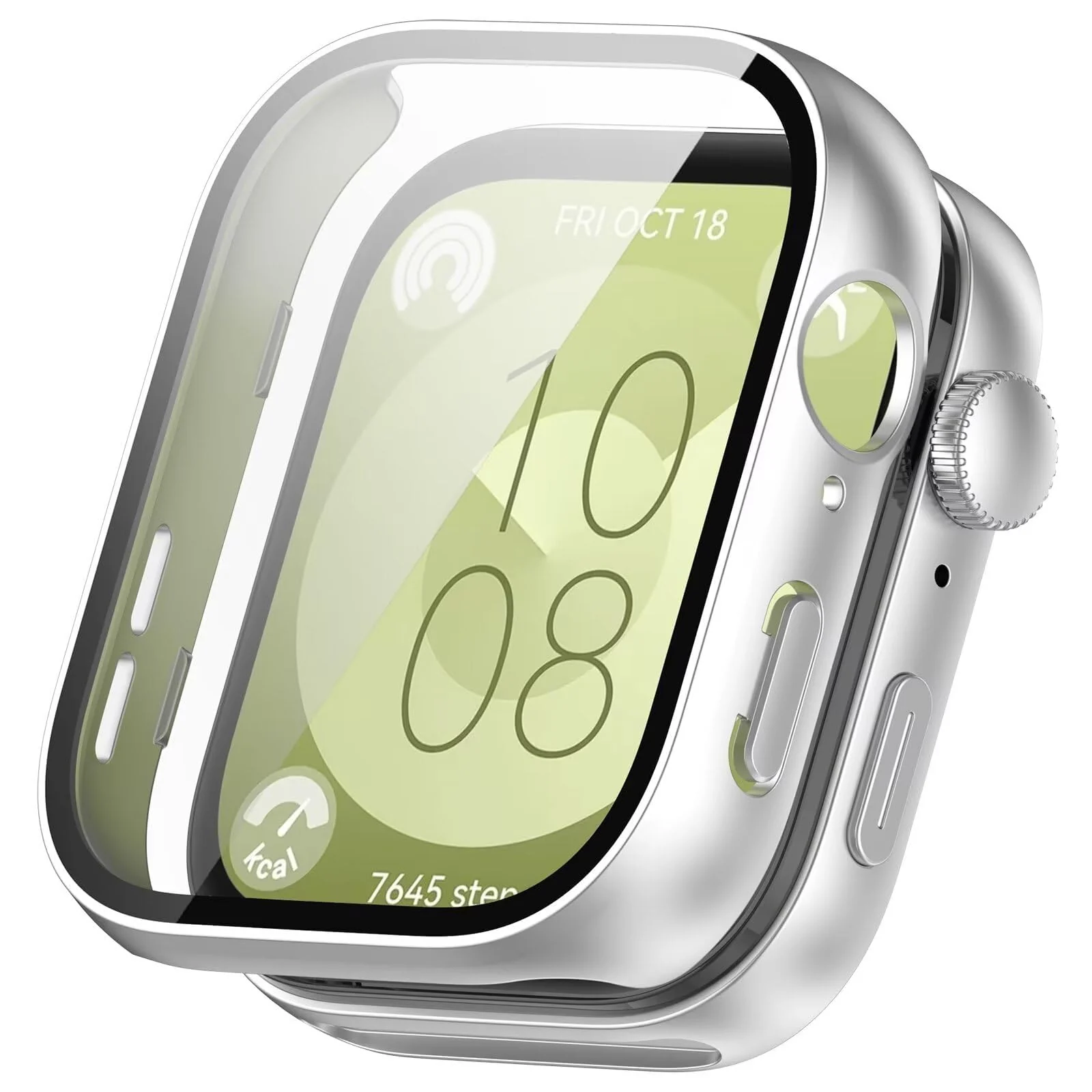 DL3 Mobilak Case Compatible with Huawei Watch Fit 3, Full Coverage Slim Hard Case Protective Bumper Built-in Tempered Glass Screen Protector Shell for Huawei Watch Fit 3 - Silver