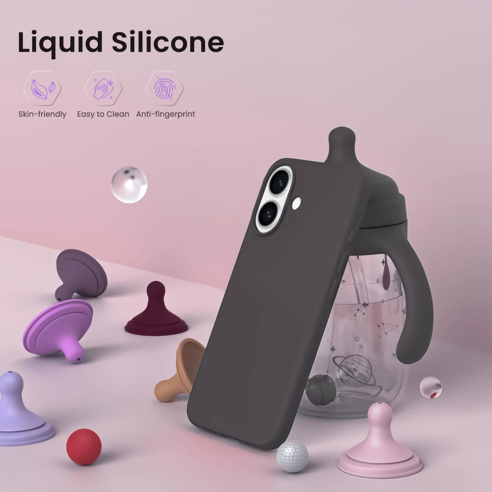 DL3 Mobilak Liquid Silicone Protective Case with Soft Microfiber Lining for iPhone 16 - Dark Brown