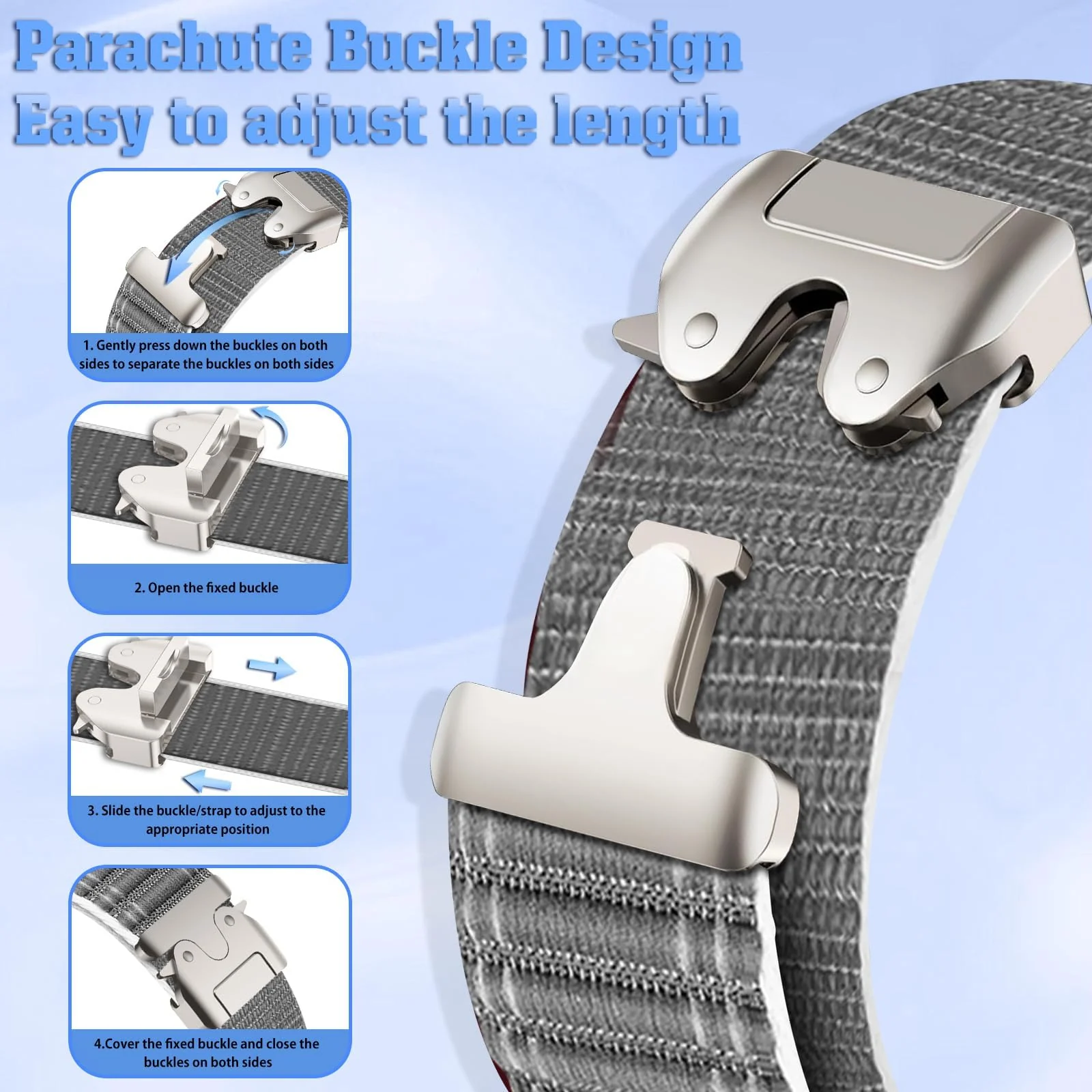 DL3 Mobilak Stretchy Nylon Strap for Apple Watch Ultra 3 2 1 Strap 49mm 46mm 45mm 44mm 42mm iWatch Straps for Men Women, Parachute Clasp Elastic Sport Band for Apple Watch Series 11 10 9 8 7 6 5 4 3 SE/2 - Gray