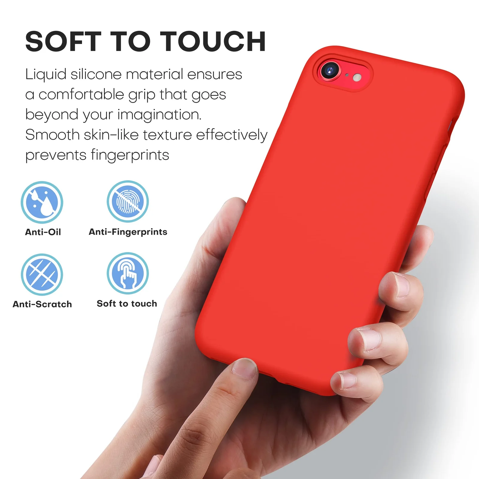 DL3 Mobilak Liquid Silicone Protective Case with Soft Microfiber Lining for iPhone SE 2022, SE 2020, iPhone 7, iPhone 8 - Red
