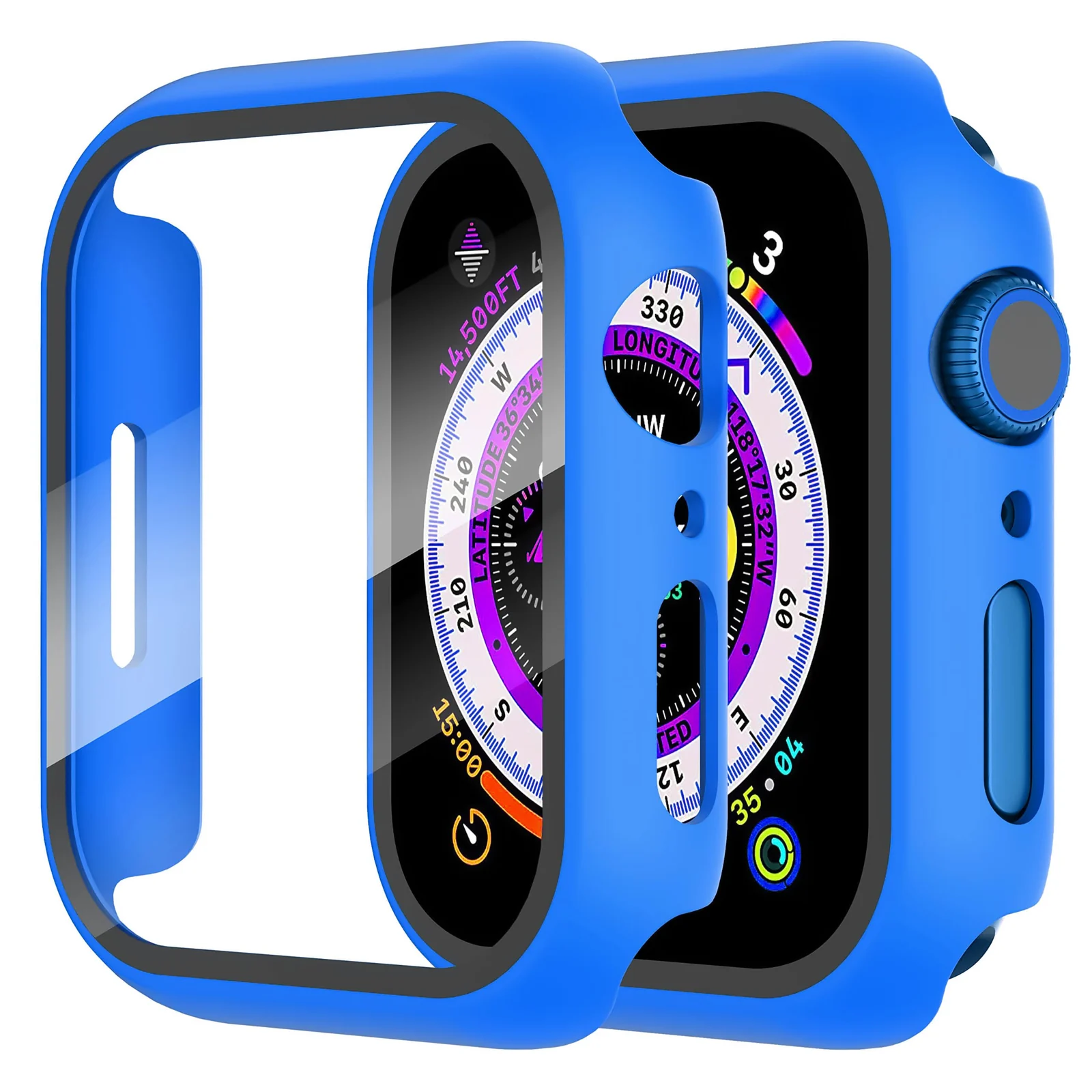 DL3 Mobilak Hard Case Designed for Apple Watch 41mm Series 9 8 7, Built-in 9H [HD Clear] Tempered Glass Screen Protector, [Full Protection] Slim Cover for iWatch 41mm Series 9 8 7 - Neon Blue