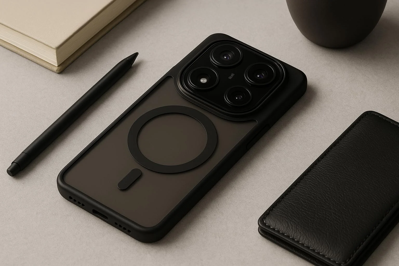 DL3 Mobilak Dl3 Mobailk Xiaomi Redmi Note 14 Pro 5G / POCO X7 5G Case - Slim & Lightweight Frosted Cover with Decorative Ring (Not Compatible With MagSafe), Shockproof, Anti-Scratch, Full Protection - Black