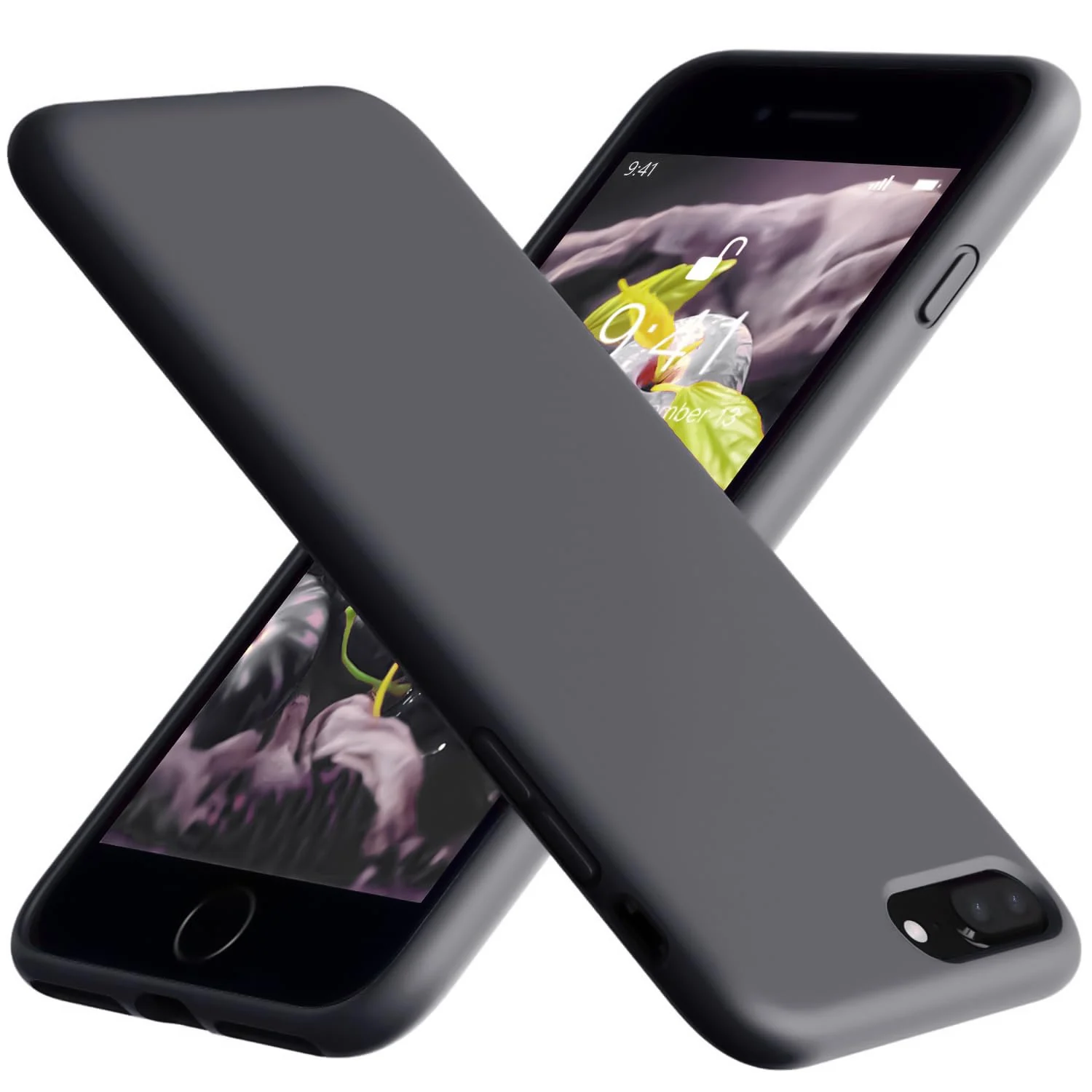 DL3 Mobilak Compatible with iPhone 7 Plus/iPhone 8 Plus Case, Liquid Silicone Case, Full Body Protective Cover, Shockproof, Slim Phone Case, Anti-Scratch Soft Microfiber Lining - Deep Gray