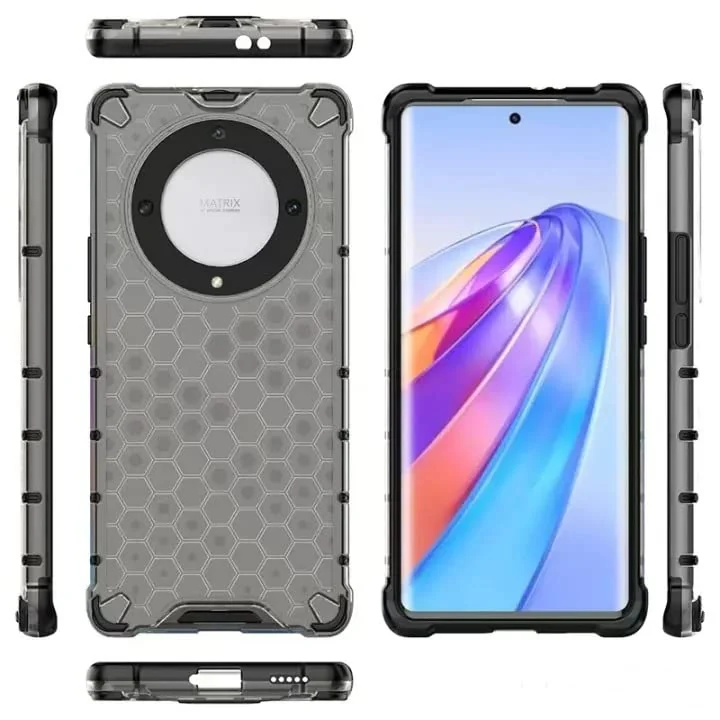 DL3 Mobilak Honeycomb Protective Case for Honor X9a, Shock-absorbing protection, Transparent design, Slim, lightweight profile - Black