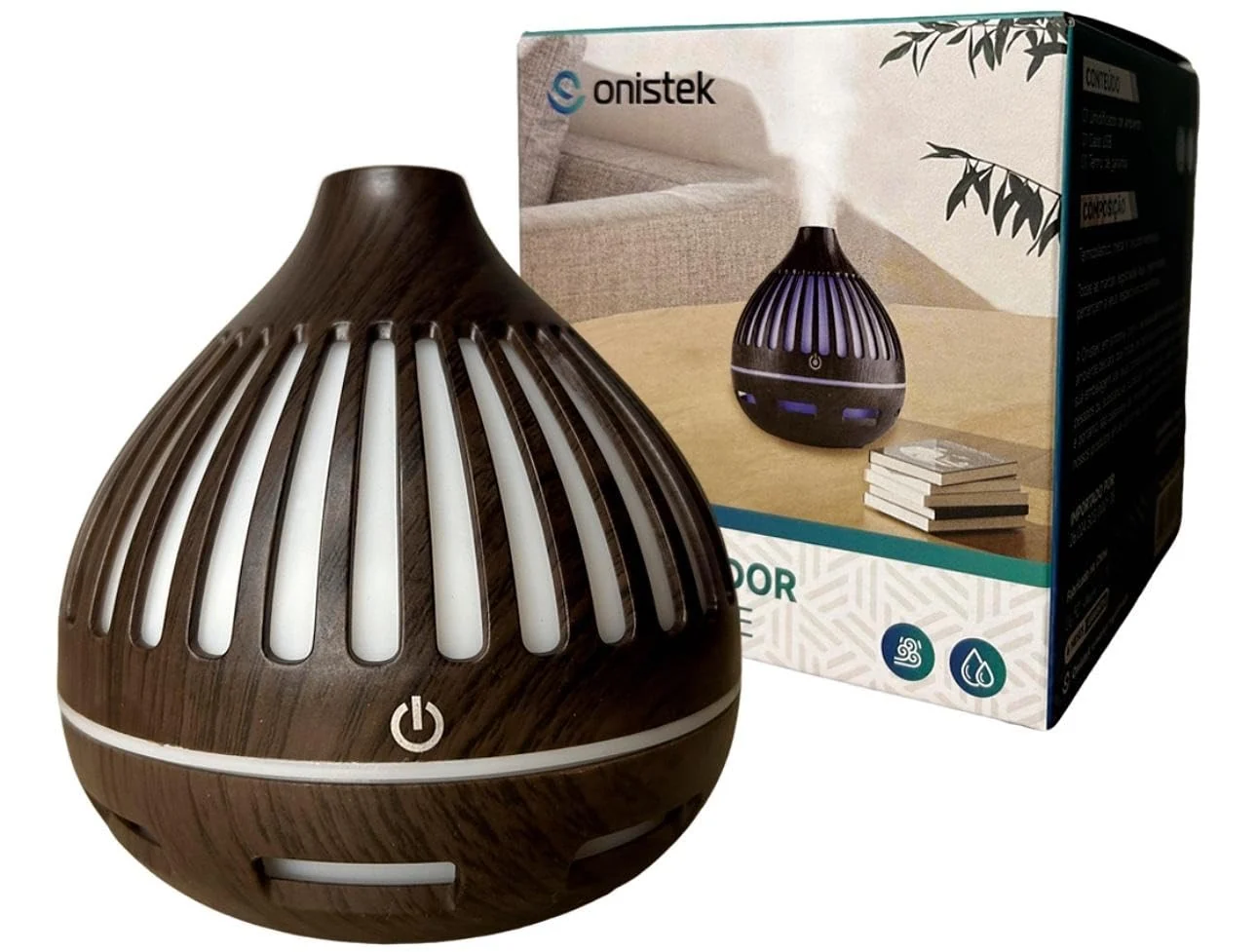 Mobigon Wood Cool Mist Ultrasonic Humidifier for Room Moisture, Aroma Diffuser for Home, 300ml Essential Oil Diffuser with 7 Colorful Night Light, Auto Shut-Off, Home, Office, car - B. Dark Brown