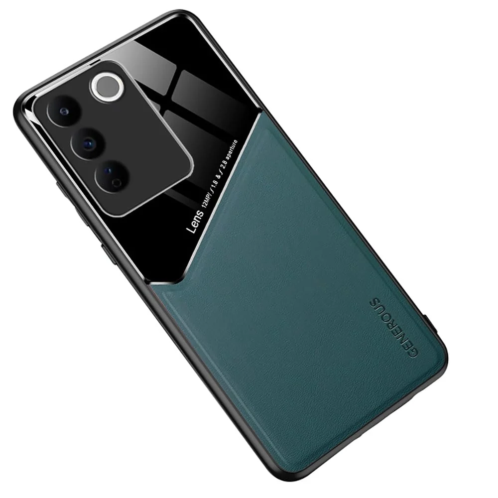 DL3 Mobilak Leather and PC Protective Case for vivo V27 5G / vivo V27 Pro 5G / S16 Pro 5G / S16 5G, Built-in magnetic car-mount support, Shock-absorbing protection - Green