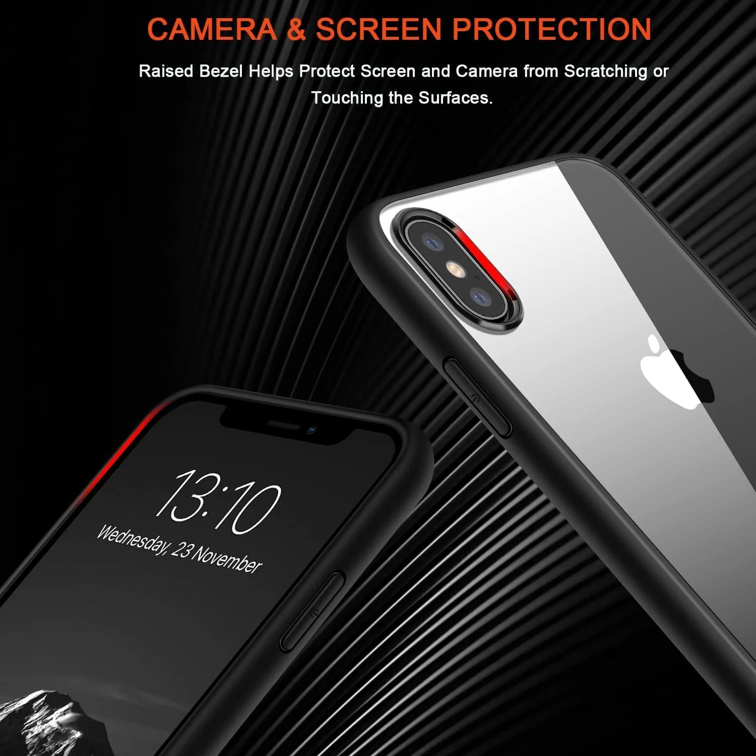 DL3 Mobilak Case Compatible With iPhone X/iPhone XS, Clear Case Shockproof Hard PC +Soft Silicone [Not Yellowing] Transparent Protective Slim Case Phone - Black - A. Black