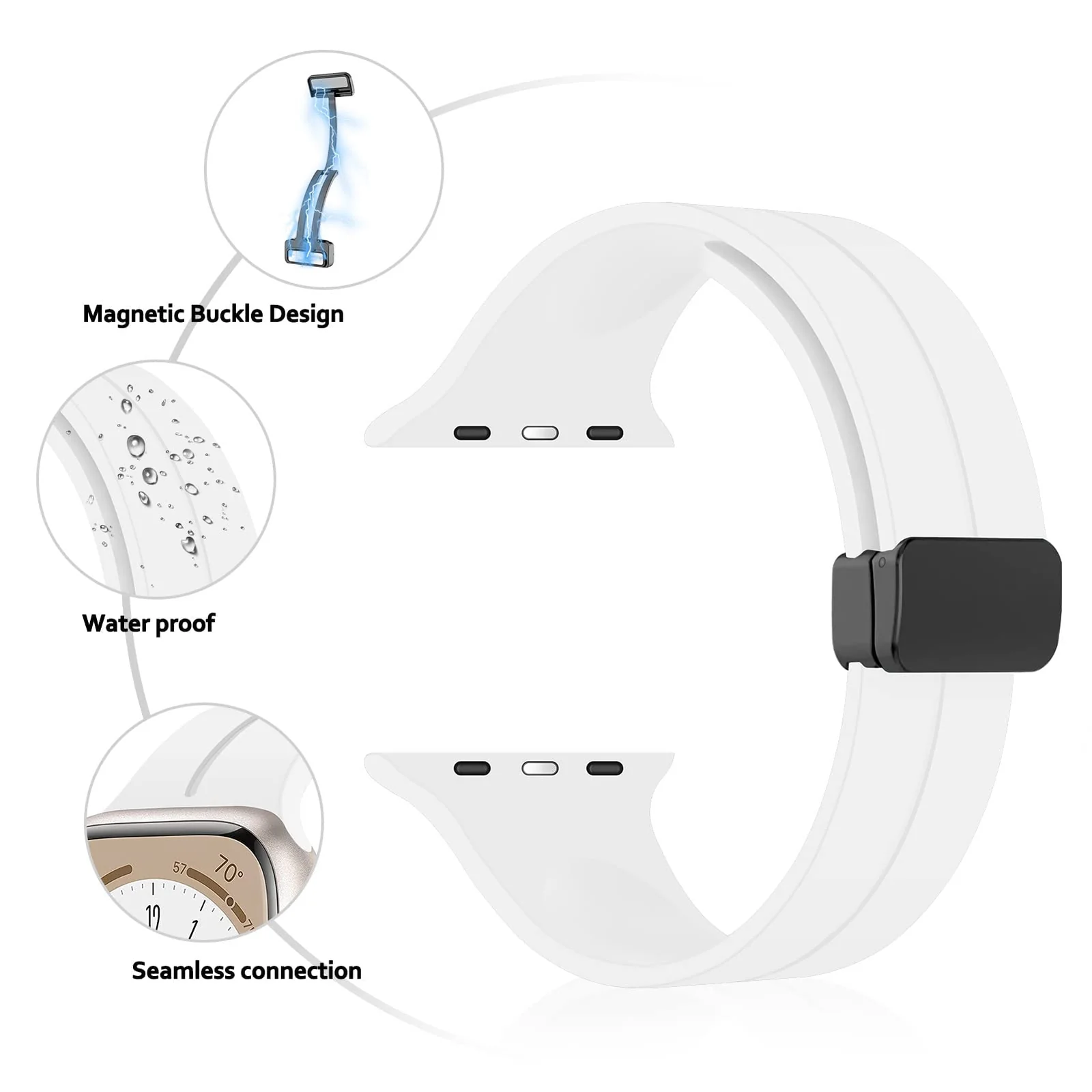 DL3 Mobilak Magnetic Bands for Apple Watch Ultra/Ultra 2 Band 49mm 45mm 44mm 42mm 41mm 40mm 38mm, Soft Sport Silicone Strap for iwatch Series 9/8/7/6/5/4 (White, 42mm/44mm/45mm/49mm), unisex-adult - Black