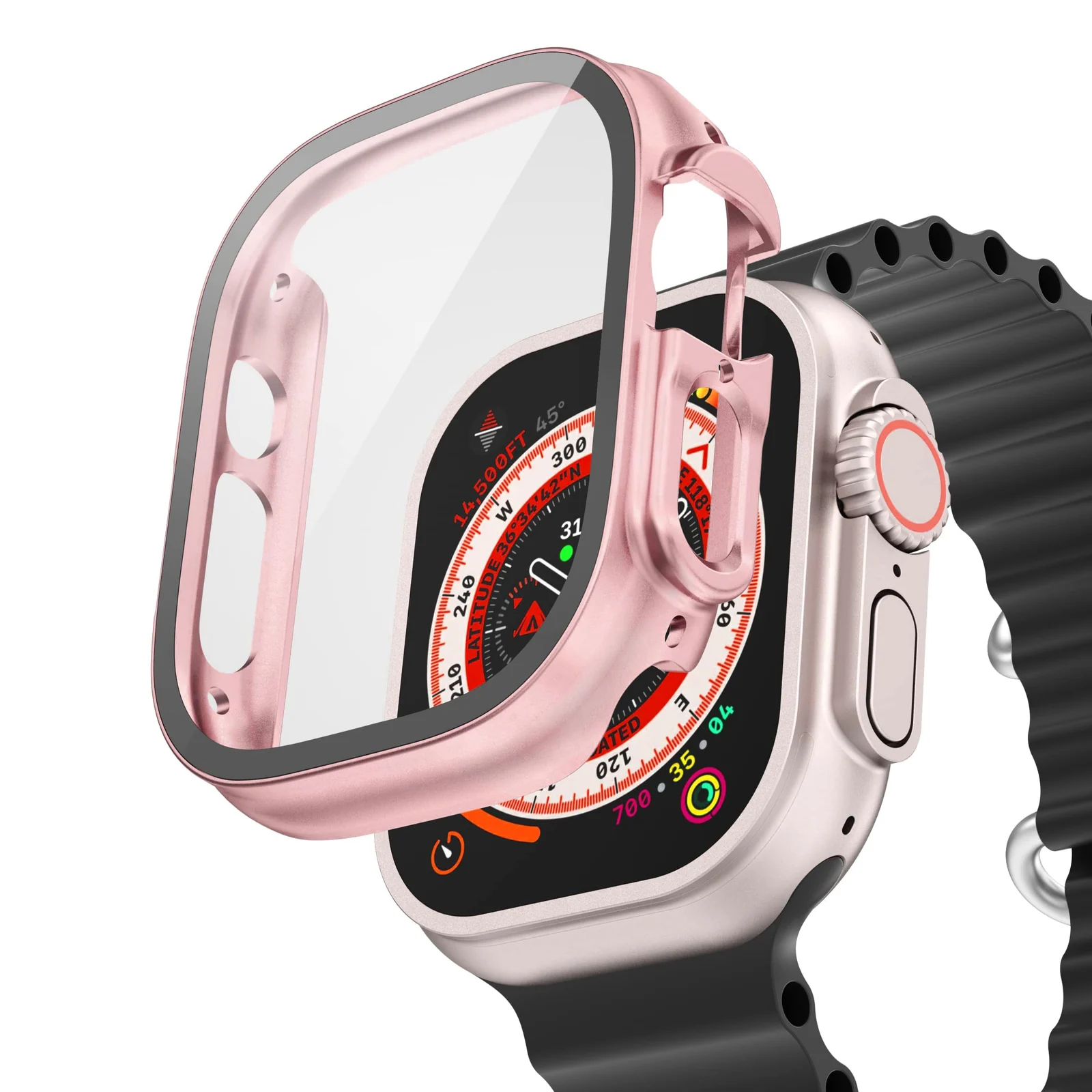 DL3 Mobilak Hard Case Designed for Apple Watch Ultra 2 (2023) / Ultra 1 49mm, Built-in 9H [HD Clear] Tempered Glass Screen Protector, [Full Protection] Slim Cover for iWatch 49mm - Rose Glod
