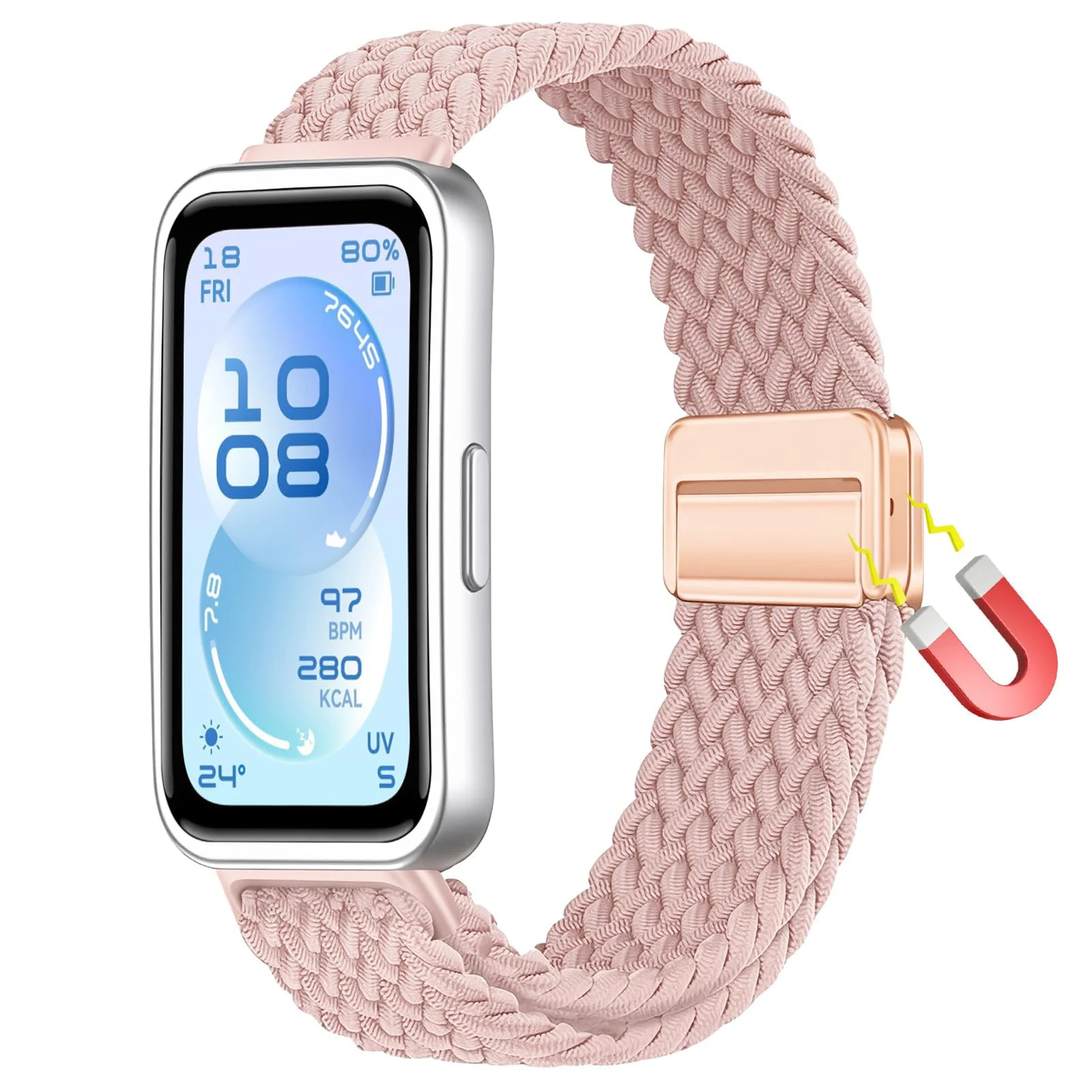 DL3 MOBILAK Braided Elastic Nylon Magnetic Watch Strap for Huawei Band 11 / Band 11 Pro, Pink