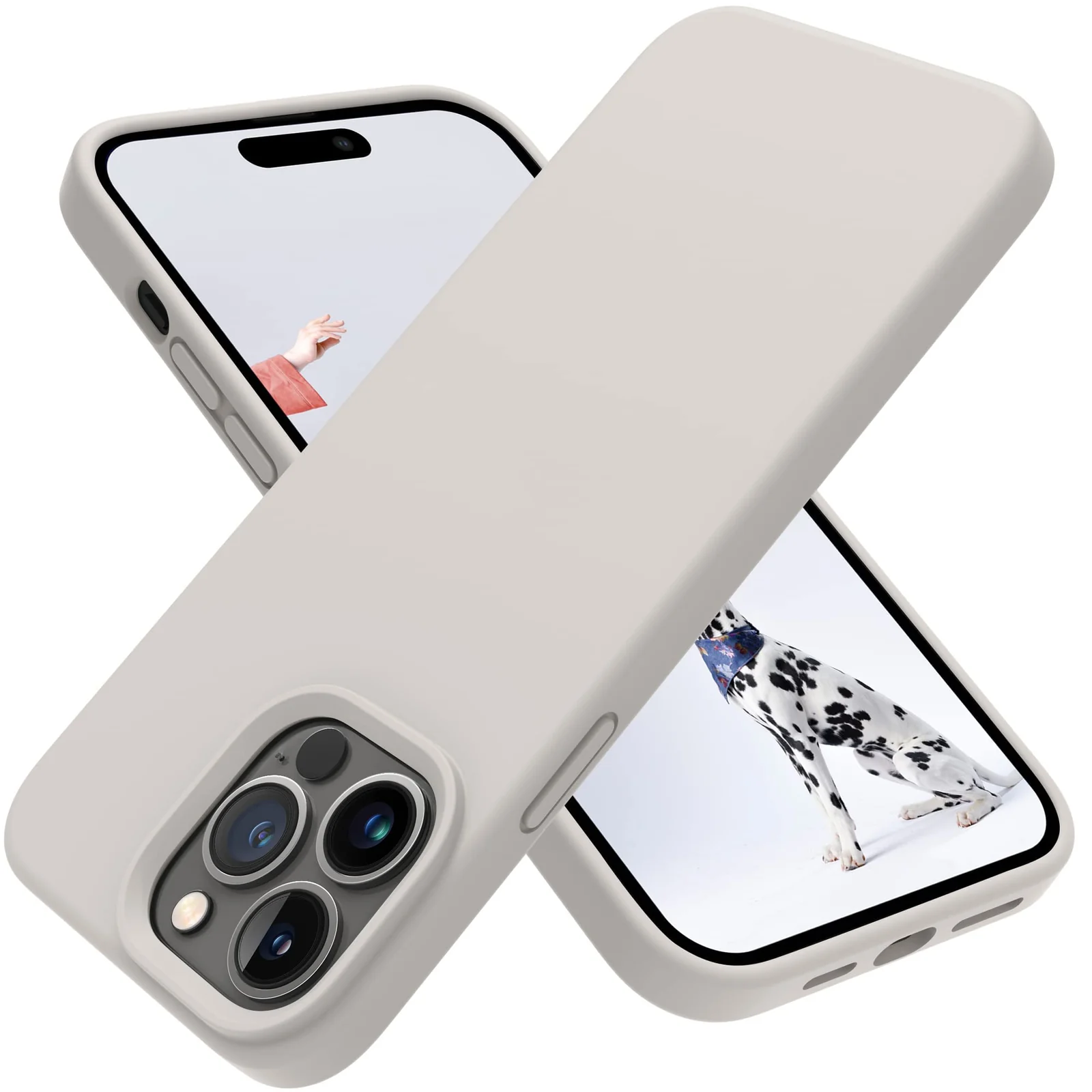 DL3 Mobilak Liquid Silicone Protective Case with Soft Microfiber Lining for iPhone 14 Pro Max (6.7 Inch) - Stone