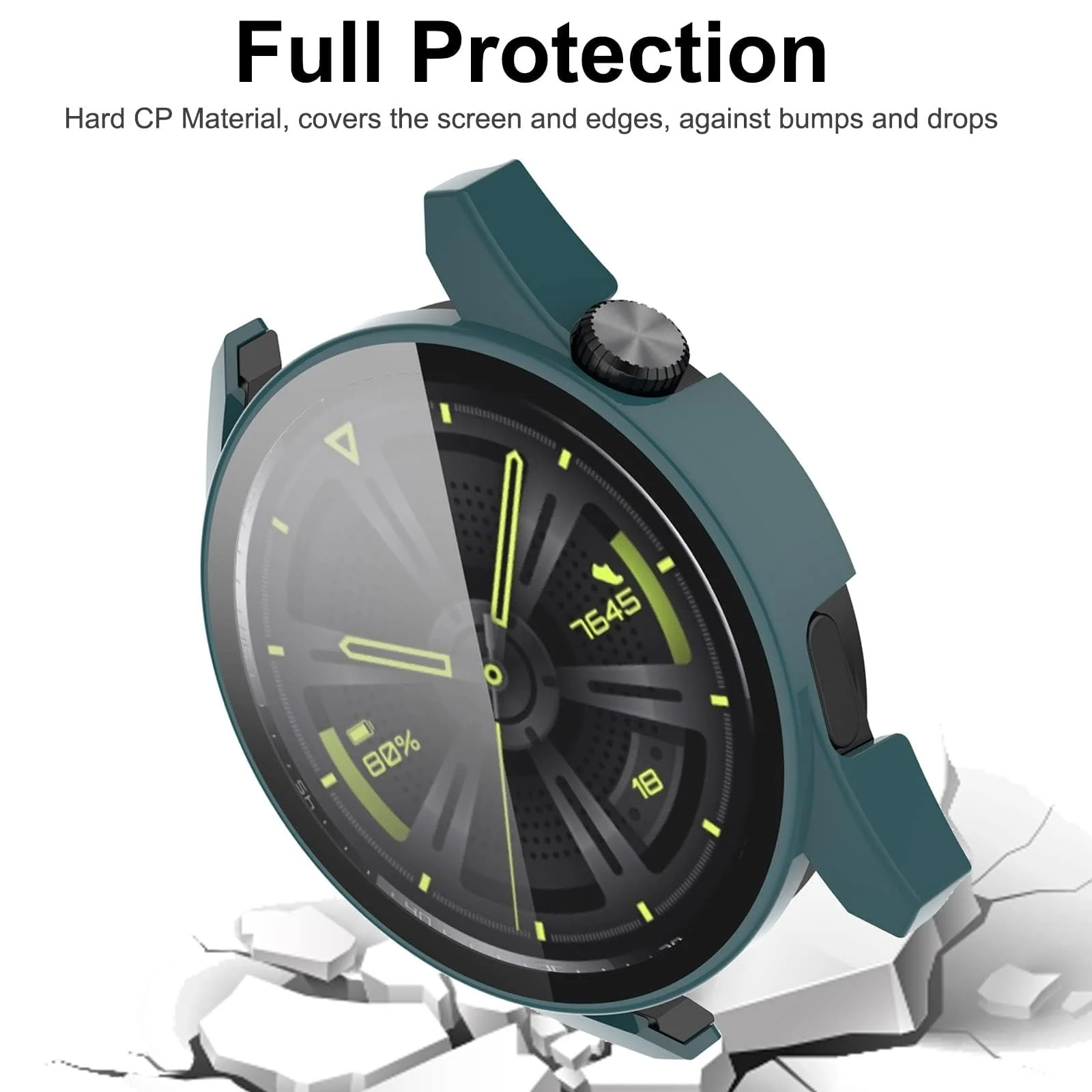DL3 Mobilak Protective Case Compatible with Huawei Watch GT3 46mm 9H Hardness PC Case Bumper Full Slim Protective Cover with Tempered Glass For Huawei Watch GT 3 46mm - Green