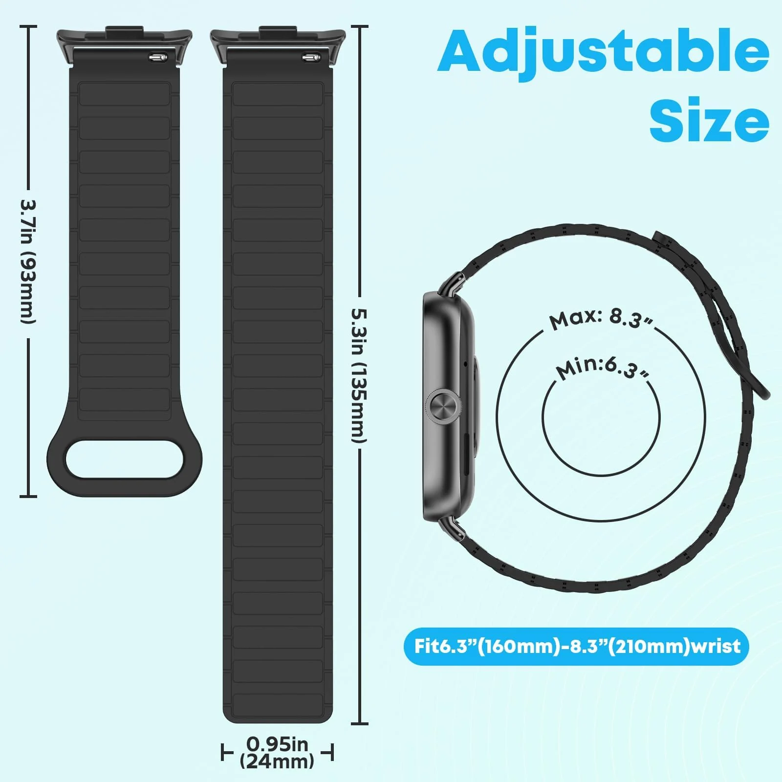 DL3 Mobilak Magnetic Strap for Redmi Watch 4/5/6/Xiaomi Smart Band 8 Pro/Band 9 Pro Replacement Straps Strong Silicone, Easy to Wear, Waterproof, Sporty, Daily Wear Watchbands for Men and Women - Green | Black