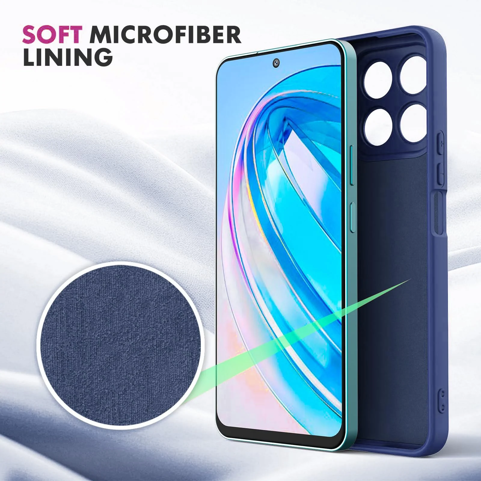 DL3 Mobilak Liquid Silicone Protective Case with Soft Microfiber Lining with Full Camera Protection for Honor X8A - Blue 1