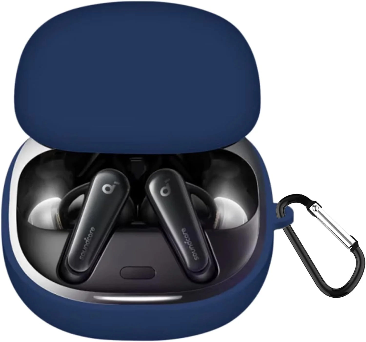 DL3 MOBILAK Silicone Case Compatible with Soundcore Liberty 4 Earbuds, Soft Silicone Protective Case Cover, Shockproof Sleeve with Carabiner - Blue