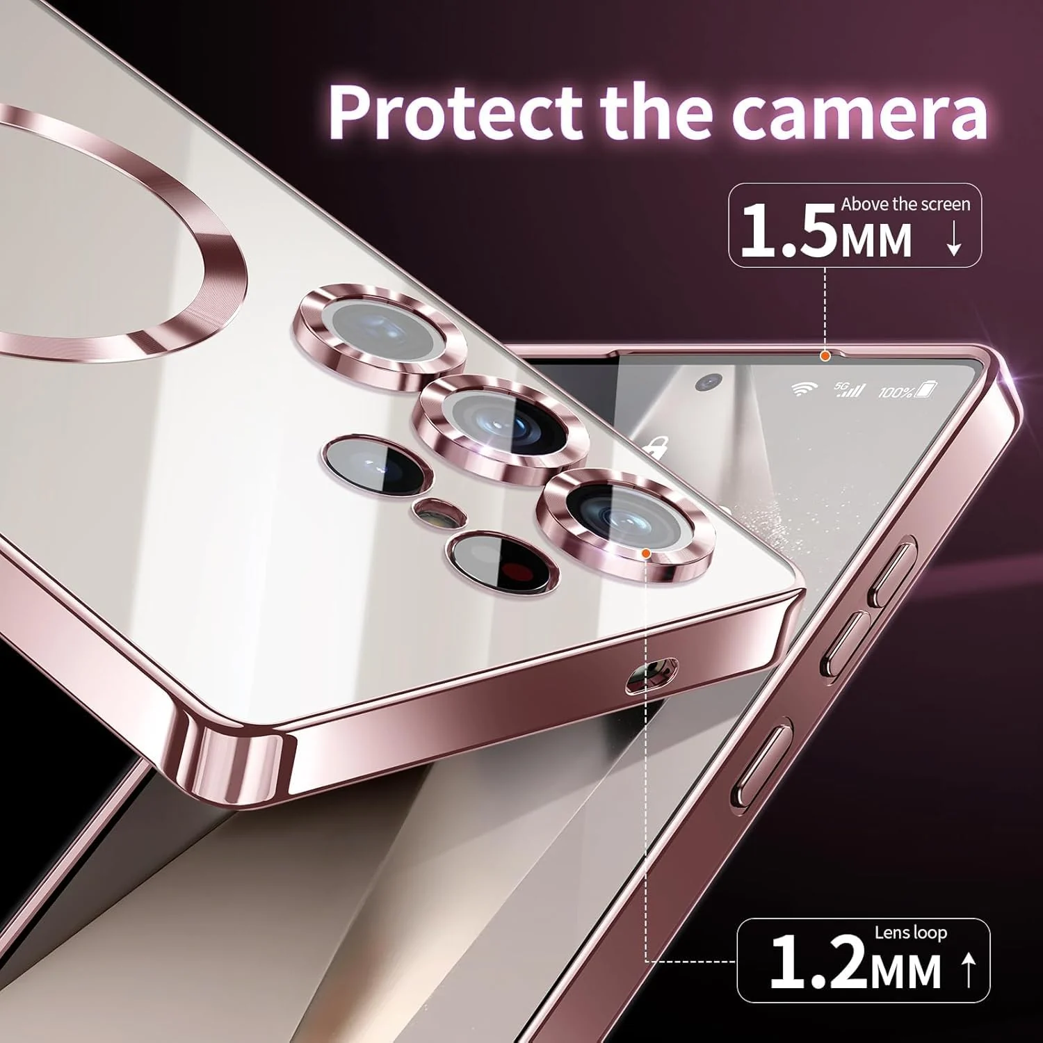 DL3 Mobilak Plated-Edge Protective Case for Samsung Galaxy S25 Ultra, Compatible with MagSafe accessories, Supports wireless charging, Camera protection - Rose Gold