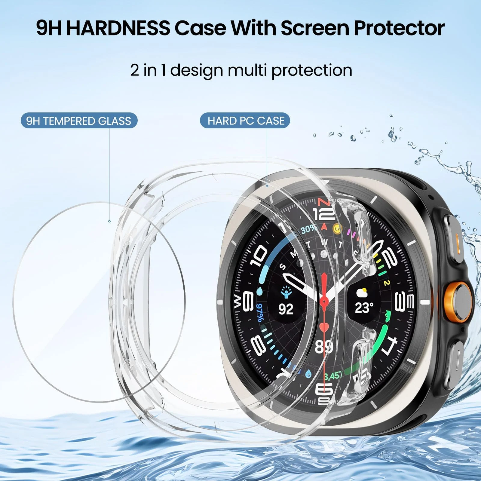 DL3 MOBILAK Case Compatible with Samsung Galaxy Watch Ultra 2025/Galaxy Watch 7 Ultra 2024 47mm, Full Coverage Slim Hard Case Protective Bumper Built-in Tempered Glass Screen Protector Shell - Clear