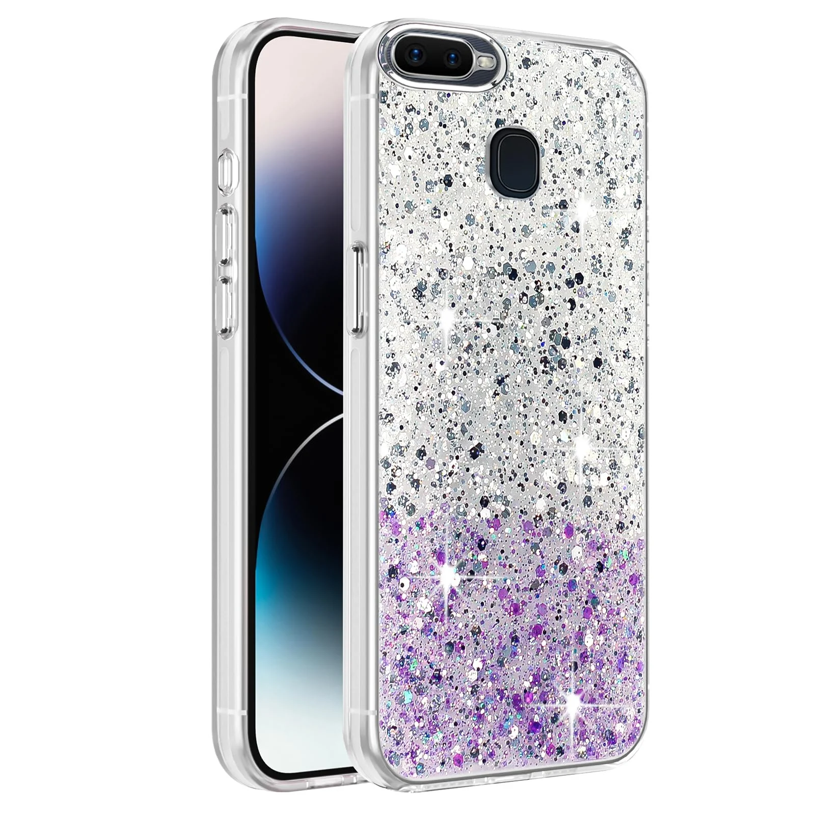 DL3 Mobilak Glitter Rhinestone Protective Case for OPPO F9 / F9 Pro / A5 / A5S / A12 / A7 with Shockproof Design - White Purple
