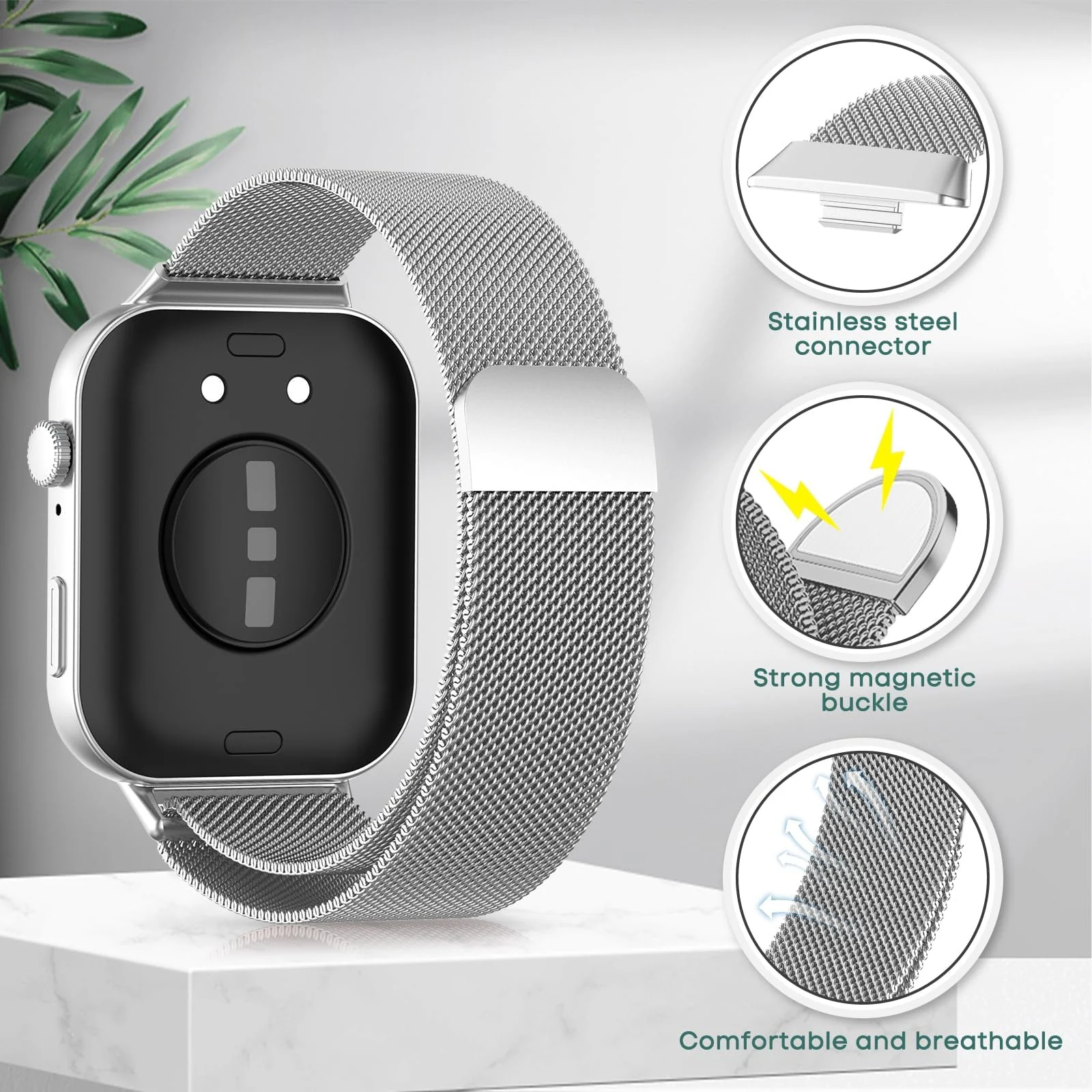 DL3 Mobilak Bracelet Compatible with Huawei Watch Fit 3, Stainless Steel Replacement Straps, Mesh Metal Watch Strap, Magnetic Adjustable Replacement Strap For Huawei Watch Fit3 - Silver