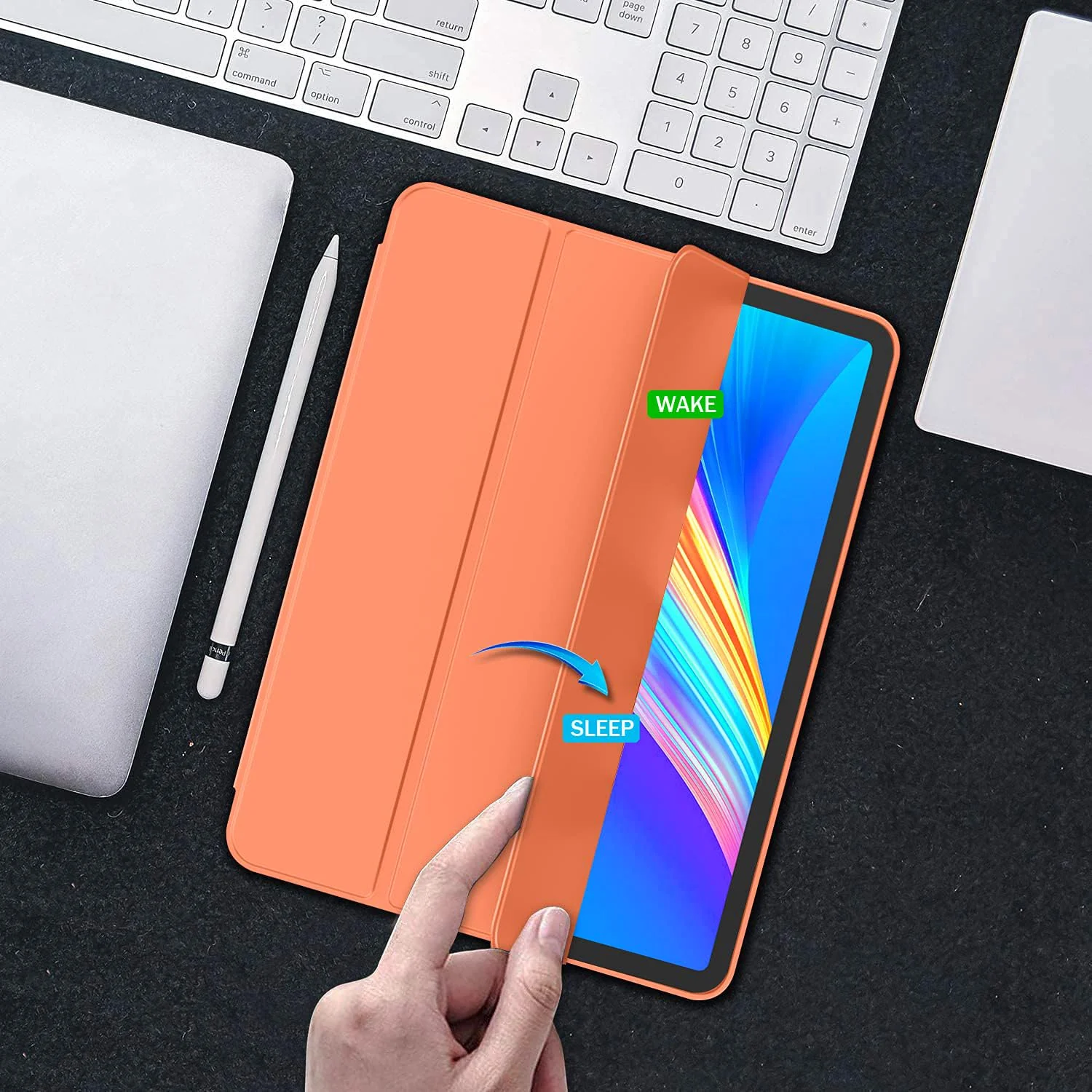 DL3 Mobilak New iPad Pro 12.9 Inch Case 2022/2021/2020(6th/5th/4th Gen) with Pencil Holder, Smart iPad Case [Support Touch ID and Auto Wake/Sleep] with Auto 2nd Gen Pencil Charging - Orange