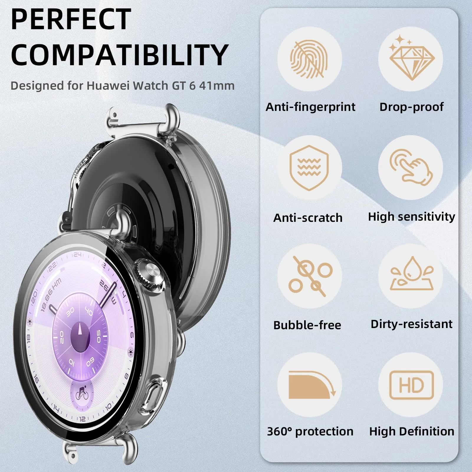 DL3 MOBILAK Full-Coverage Watch Case with Tempered Glass for Huawei Watch GT 6 41 mm, Clear