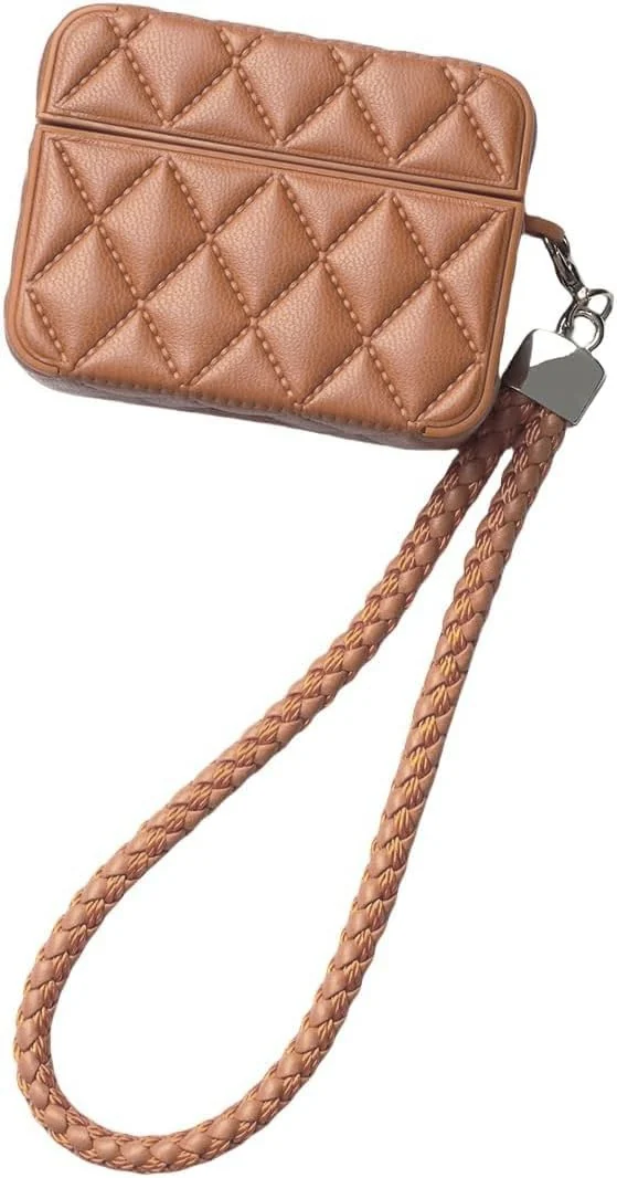 MOBIGON Diamond-Quilted PU Leather Case with Lanyard for Apple AirPods 3 (2021), Terracotta