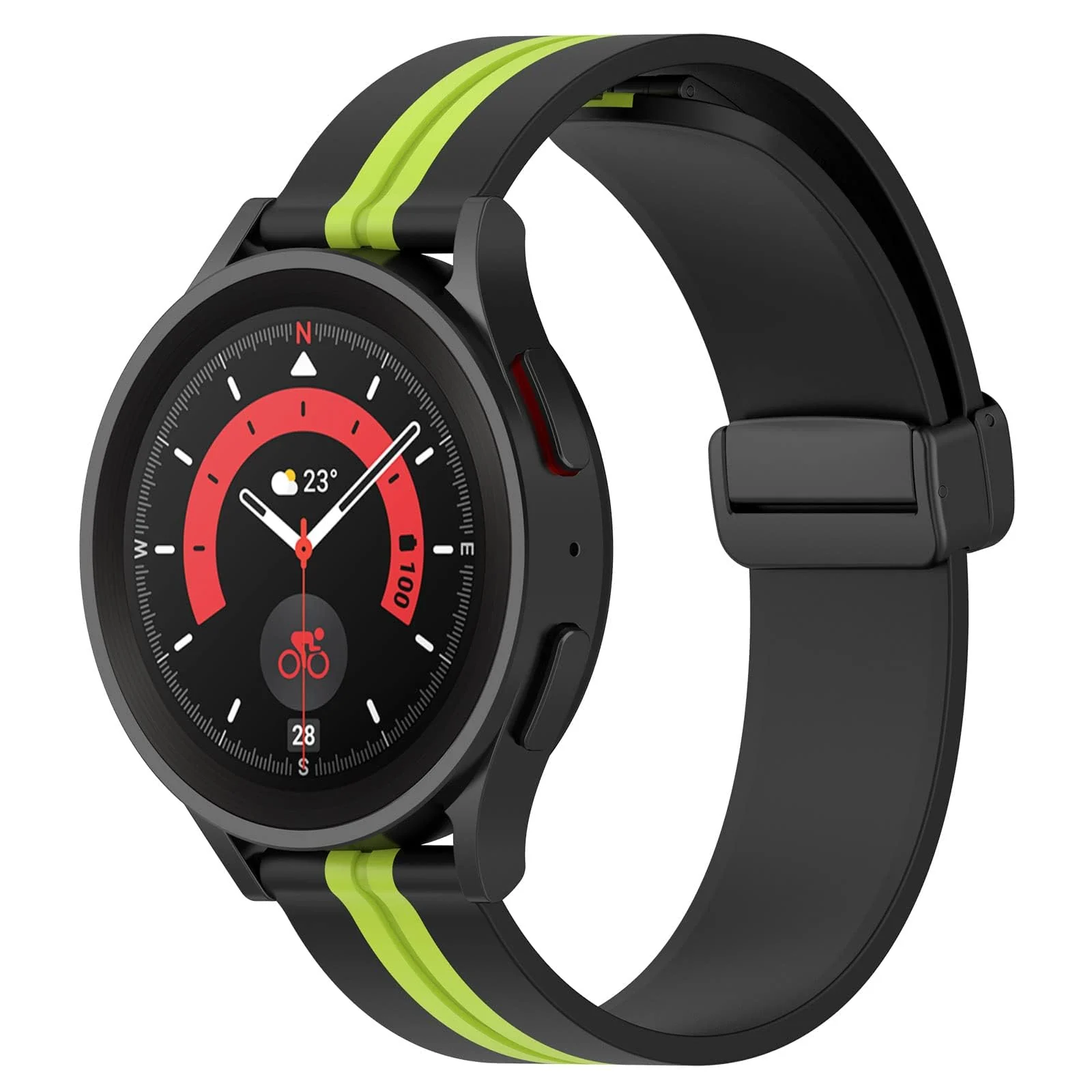 DL3 Mobilak Strap Silicone Magnetic Buckle 20MM For Samsung Gear Sport/Watch 6/5/4/5 Pro 45mm/S2 classic/active 2 40mm 44mm/Amazfit GTS 2/2e/GTS 3/3 Pro/GTS 4/GTS 2 Mini/3 Mini/4 Mini/Bip 3/Bip 3 Pro - Black Lime