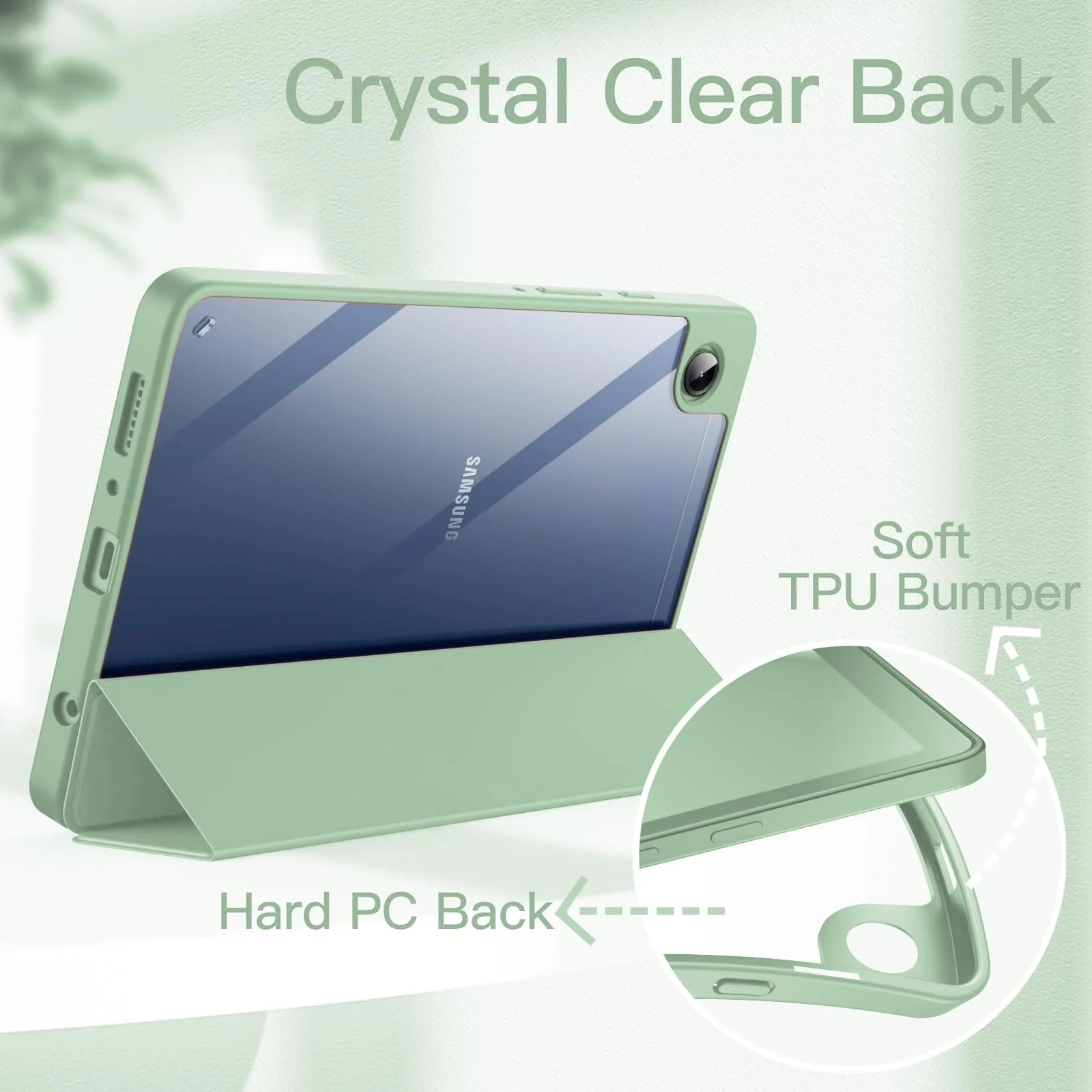 DL3 Mobilak Samsung Galaxy Tab A9 Cover Case 8.7 inch Tablet Cover [SM-X110/X115/X117] Case with Pen Holder, Soft TPU Back Trifold Stand Protective Smart Cover Flip, Auto Wake & Sleep - Mint Green