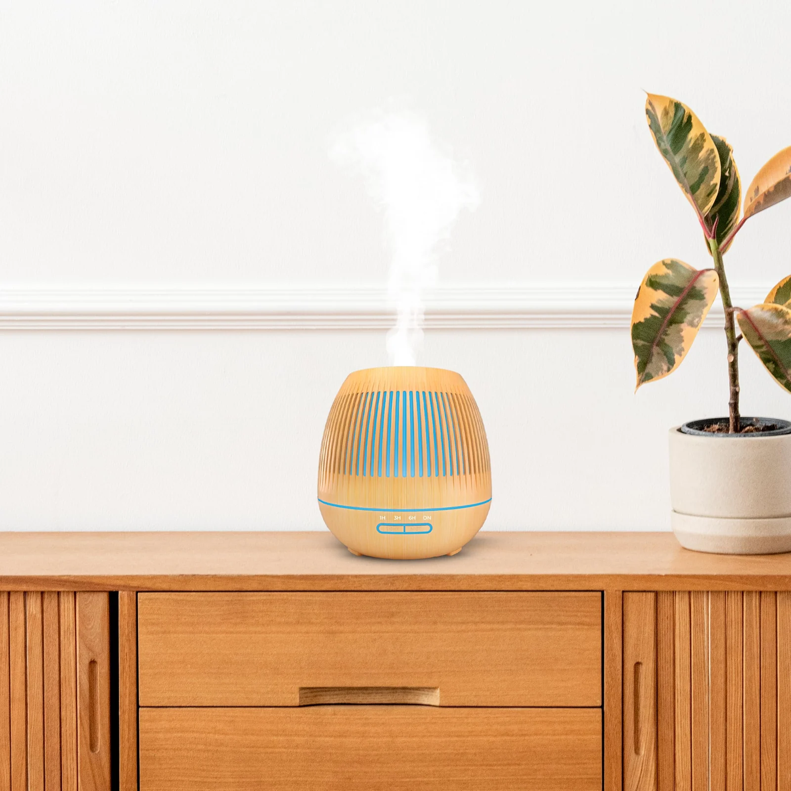 Mobigon Essential Oil Diffuser, Aromatherapy Diffuser 500ml with Remote Control, 4 Timer & Auto-Off Safety Switch, 7 Color LED Lights Mode, 10 Hours Quiet Humidifier for Bedroom - D.Light Woody