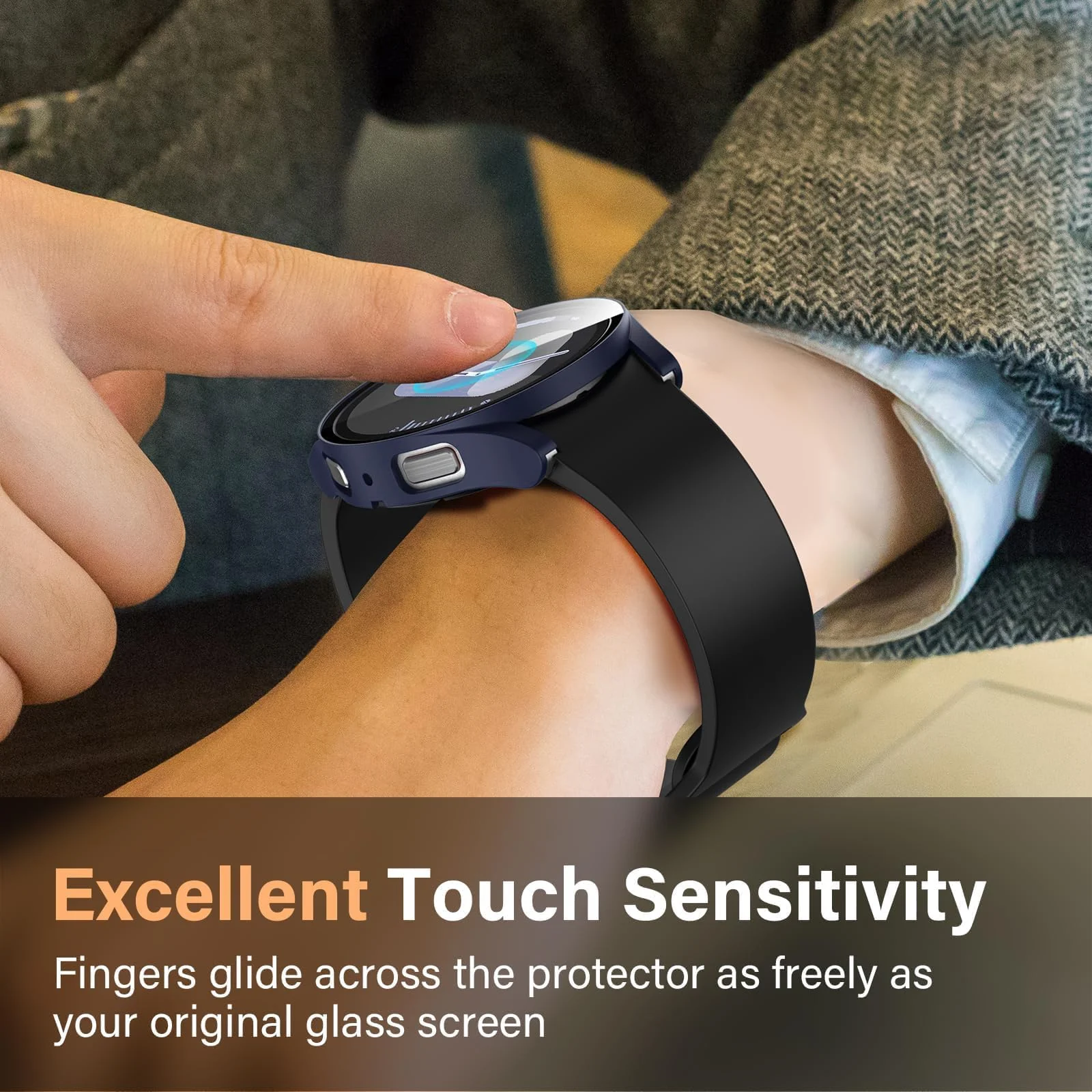 DL3 MOBILAK Full-Coverage Watch Case with Tempered Glass for Samsung Galaxy Watch 6 44 mm, Blue