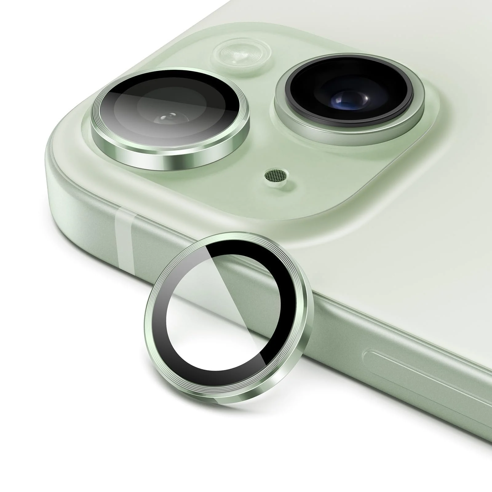 DL3 Mobilak Compatible with iPhone 15/15 Plus & iPhone 14/14 Plus Camera Lens Protector, Anti-Scratch HD Tempered Glass Lens Screen Protection Cover, Metal Individual Lens Ring - Green