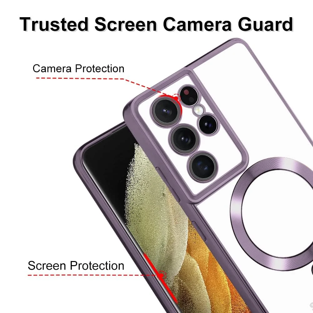 DL3 Mobilak Clear MagSafe-Compatible Magnetic Case for Samsung Galaxy S21 Ultra with Camera Protection and Shockproof Design - Deep Purple
