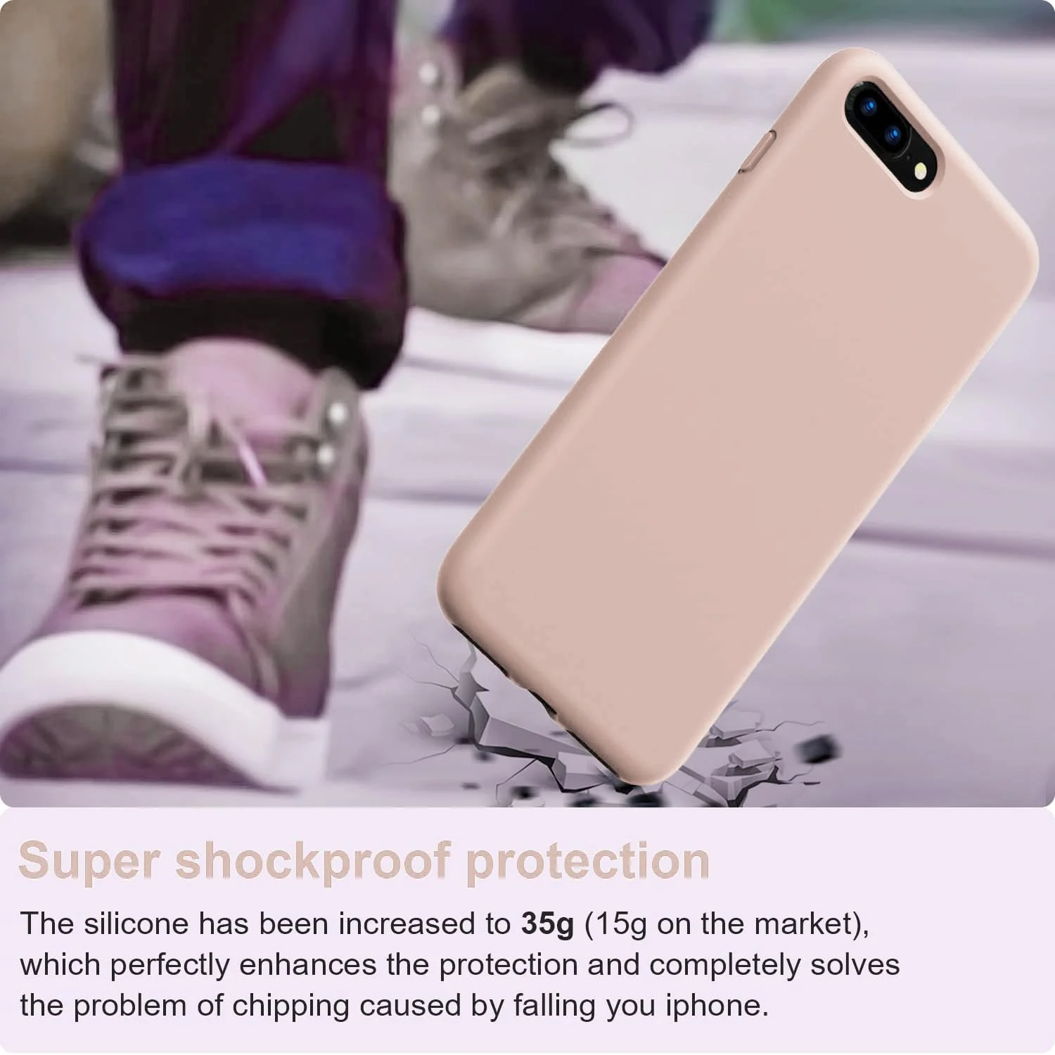 DL3 Mobilak Liquid Silicone Case for iPhone 7 Plus / iPhone 8 Plus, Shock-absorbing protection, Scratch-resistant surface, Soft microfiber lining - Pink Sand 2