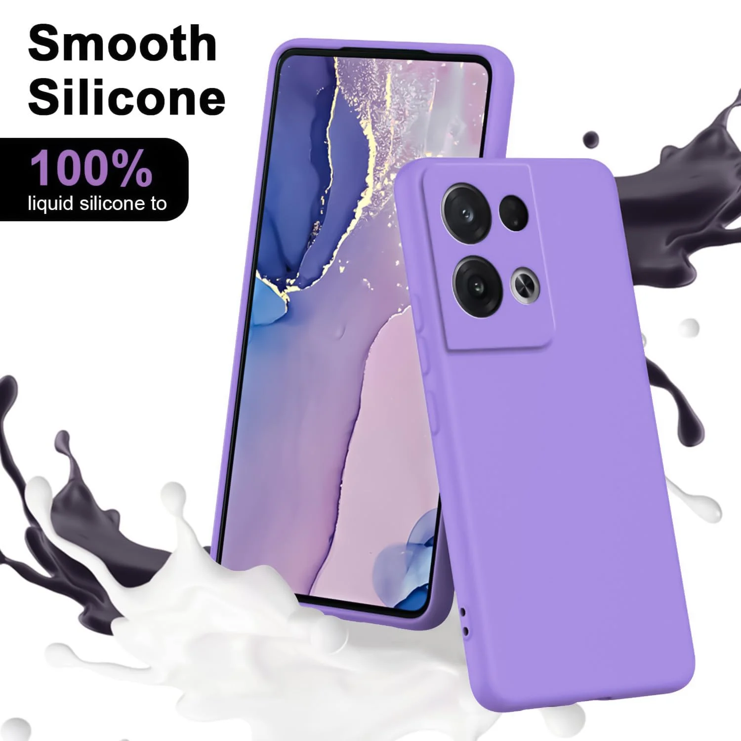 DL3 Mobilak OPPO Reno 8 5G Case, Soft Flexible Liquid Silicone Gel Rubber Bumper Cover, Full Body Shockproof Protective Phone Case - Light Purple