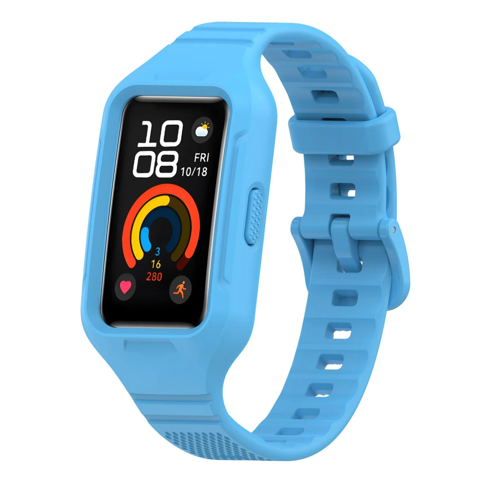 DL3 Mobilak Strap Compatible with Huawei Band 10/9/8/7/6/6 Pro, Adjustable Replacement Strap - Silicone Replacement Wrist Strap With Built-in Case Cover For Honor Band 6/7 - Black - Sky Blue