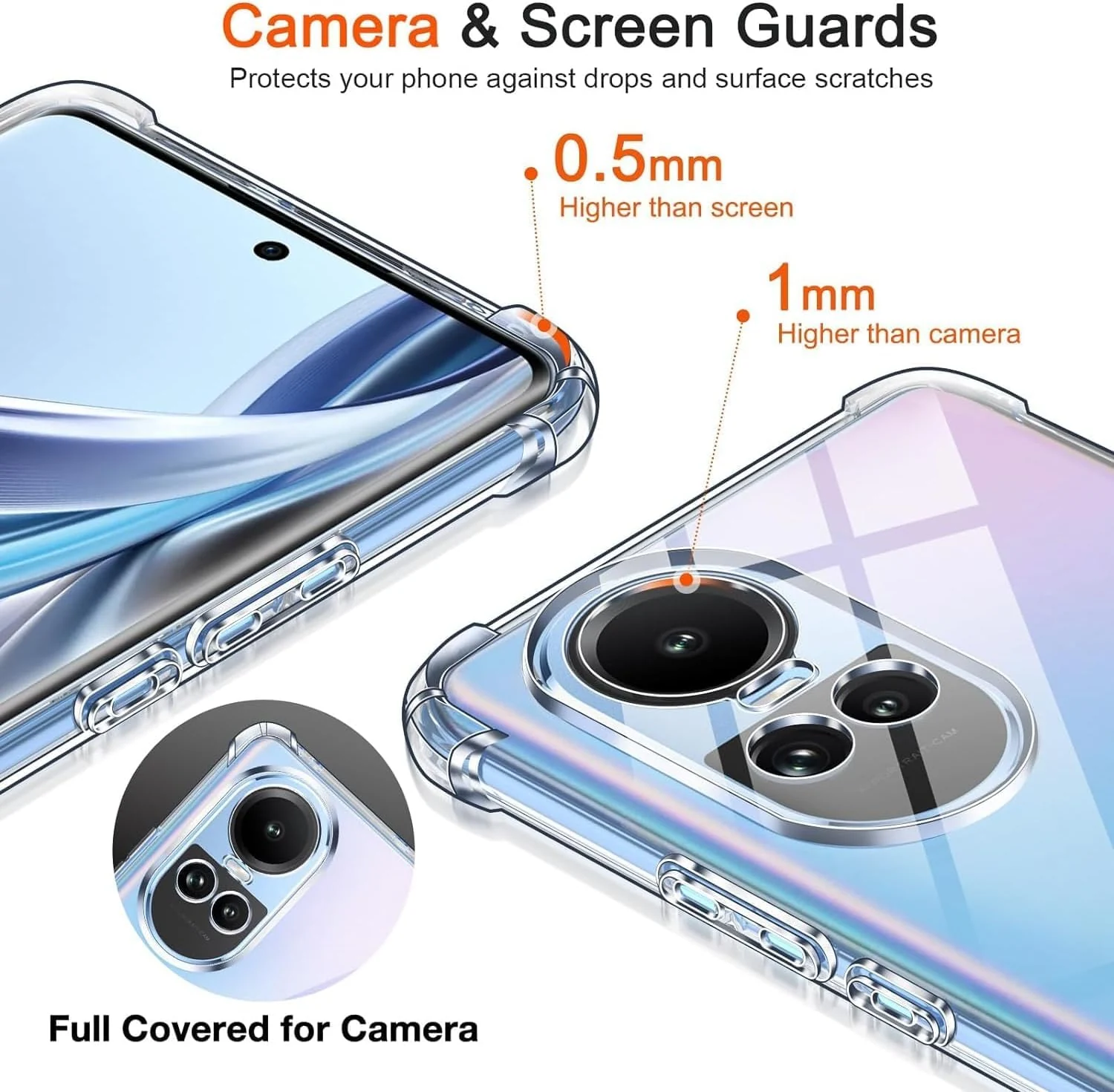 DL3 Mobilak Case Compatible with Reno 10 5G & 10 Pro 5G, Cover Silicone TPU Gorilla Anti-shock Protector Camera Shockproof Corners - Clear