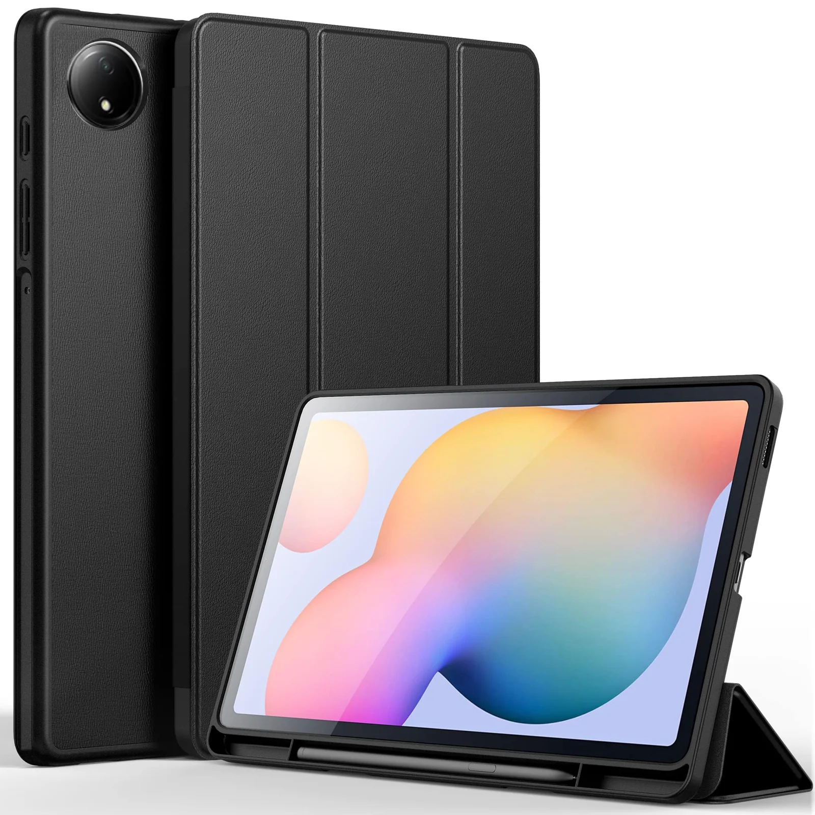 DL3 Mobilak Xiaomi Redmi Pad SE 8.7'' inch 2024 Tablet Case with Pen Holder, Soft TPU Back Trifold Stand Protective Smart Cover Flip, Auto Wake&Sleep - Black