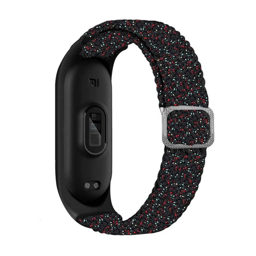 DL3 Mobilak Nylon Wristband Compatible for Xiaomi Mi Band 7/Mi Band 6/Mi Band 5/Mi Band 4/Mi Band 3, Adjustable Braided Elastic Solo Loop for Mi Band 7 6 5 4 3, Sport Strap Smart Watch Accessories - Star Black