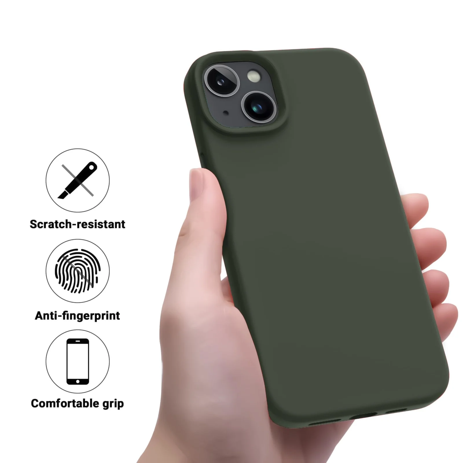 DL3 Mobilak Liquid Silicone Case for iPhone 15, Supports wireless charging, Shock-absorbing protection, Anti-fingerprint finish - Lavender Green