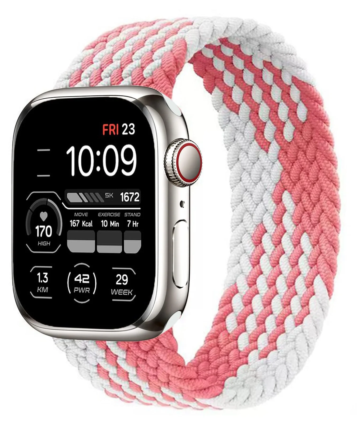 DL3 Mobilak Braided Solo Loop Band For Apple Watch Band 49mm 45mm 44mm 42mm, Replacement Wristband Nylon Strap for iWatch Series SE 9/8/7/6/5/4/3/2/1/Ultra/Ultra 2 (Small) - Pink White