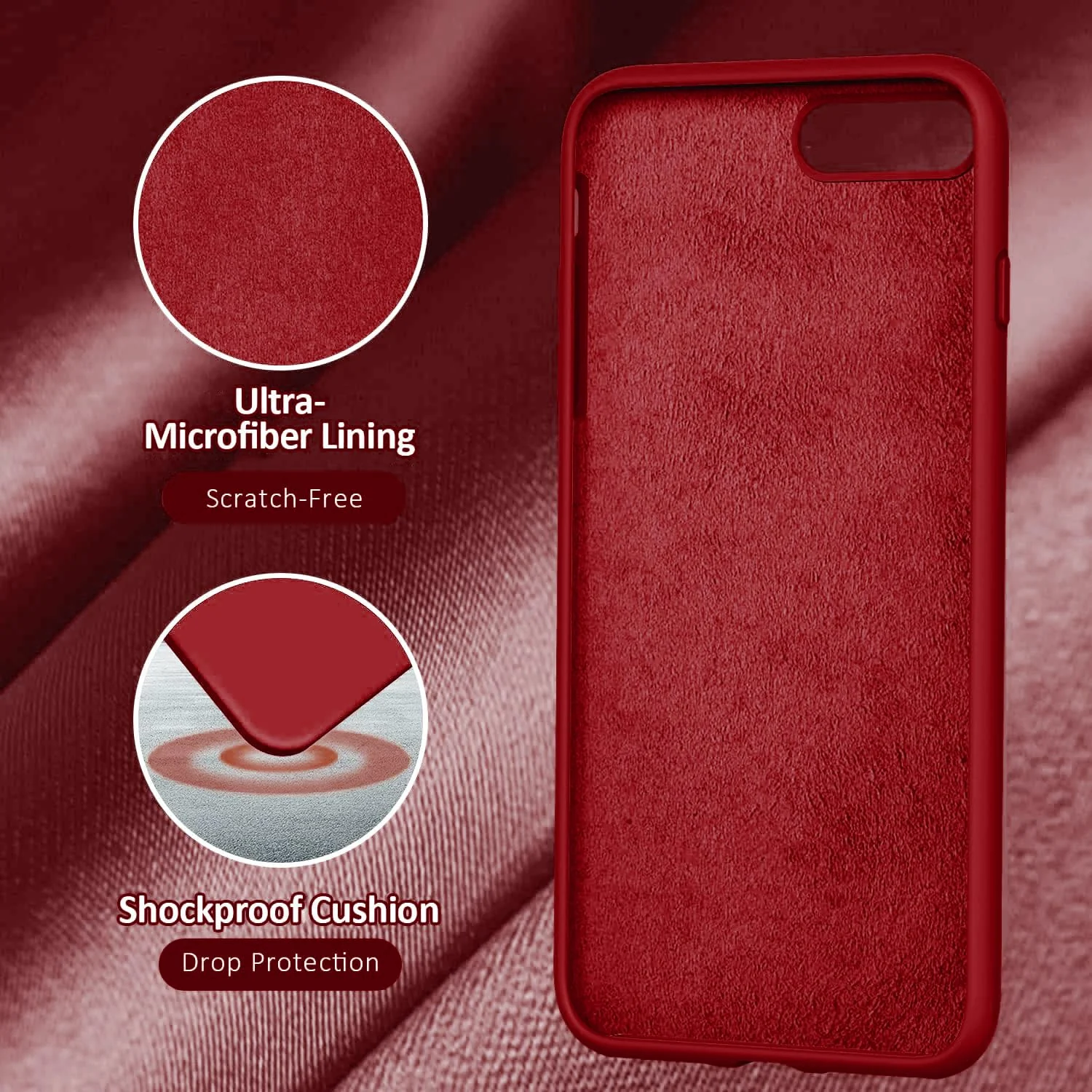 DL3 Mobilak Liquid Silicone Protective Case for iPhone 7 Plus / iPhone 8 Plus with Camera Protection and Microfiber Lining - Dark Red