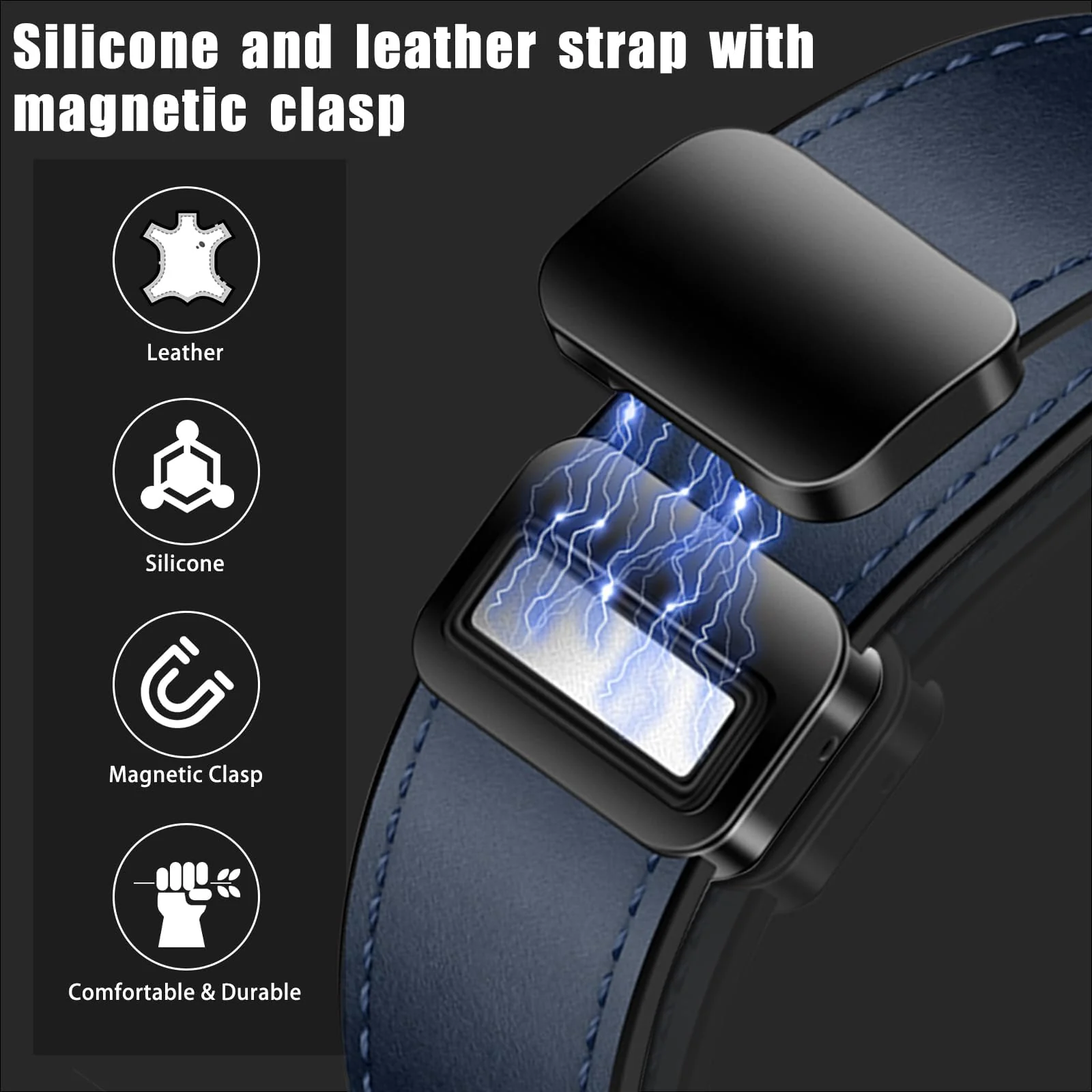 DL3 Mobilak Compatible with Huawei Watch Fit 5 / Fit 5 Pro / Fit4 / 4 Pro/Fit 3 Strap for Women Men, Soft Flexible Leather Silicone Hybrid Sport Wristband Magnetic Buckle Bracelet Replacement Strap - Blue