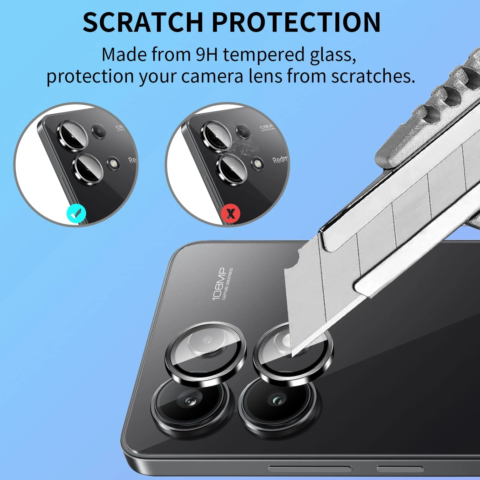 DL3 Mobilak Camera Lens Protector for Honor X8C Accessories, 9H Tempered Glass Metal Individual Ring Camera Cover Screen Protector, Case Friendly, Anti Scratch - Black