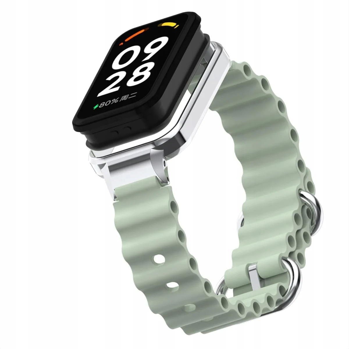DL3 Mobilak Ocean Strap Compatible with Xiaomi Redmi Band 2/Smart Band 8 Active, Adjustable Silicone Band with Metal Buckle and Frame for Women and Men - Mint Green