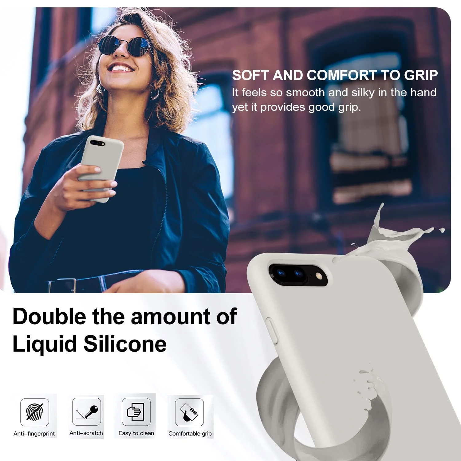 DL3 Mobilak Liquid Silicone Protective Case with Soft Microfiber Lining for iPhone 7 Plus / iPhone 8 Plus - Stone