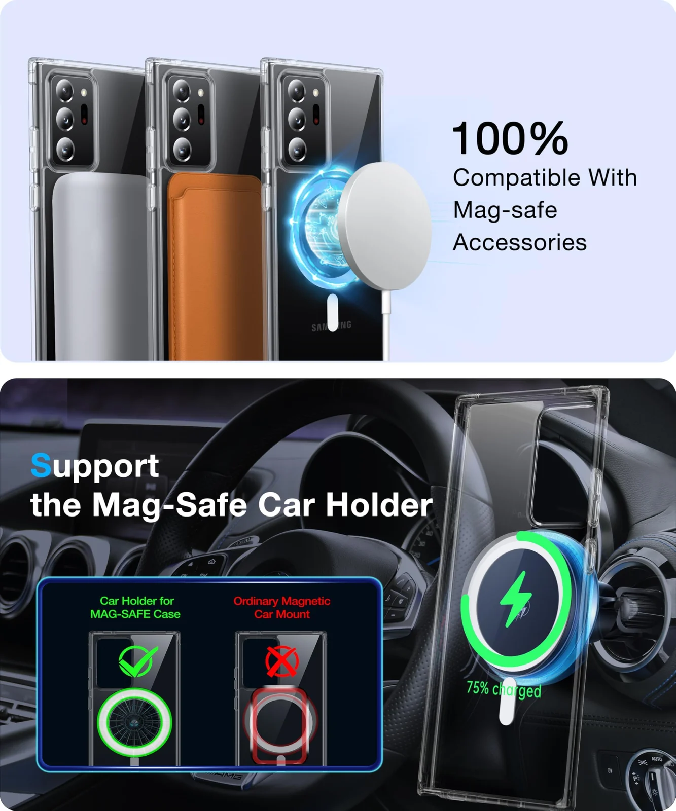 MOBIGON Slim Magnetic MagSafe-Compatible Phone Case for Samsung Galaxy Note 20 Ultra, Clear